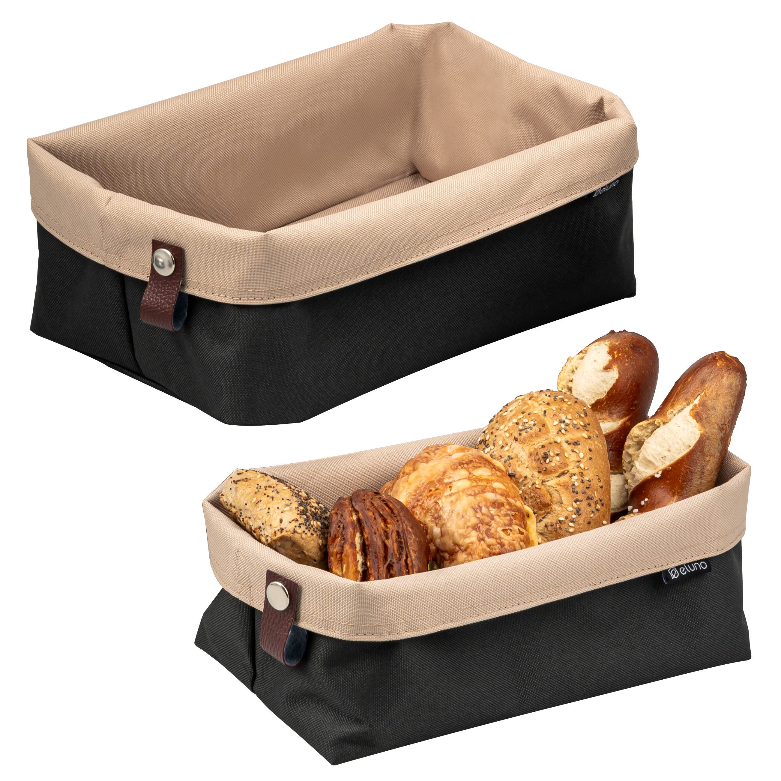 eluno Brotkorb NOVARA 2er Set, eckig, 100% Polyester, Kunstlederlasche, (2-tlg)