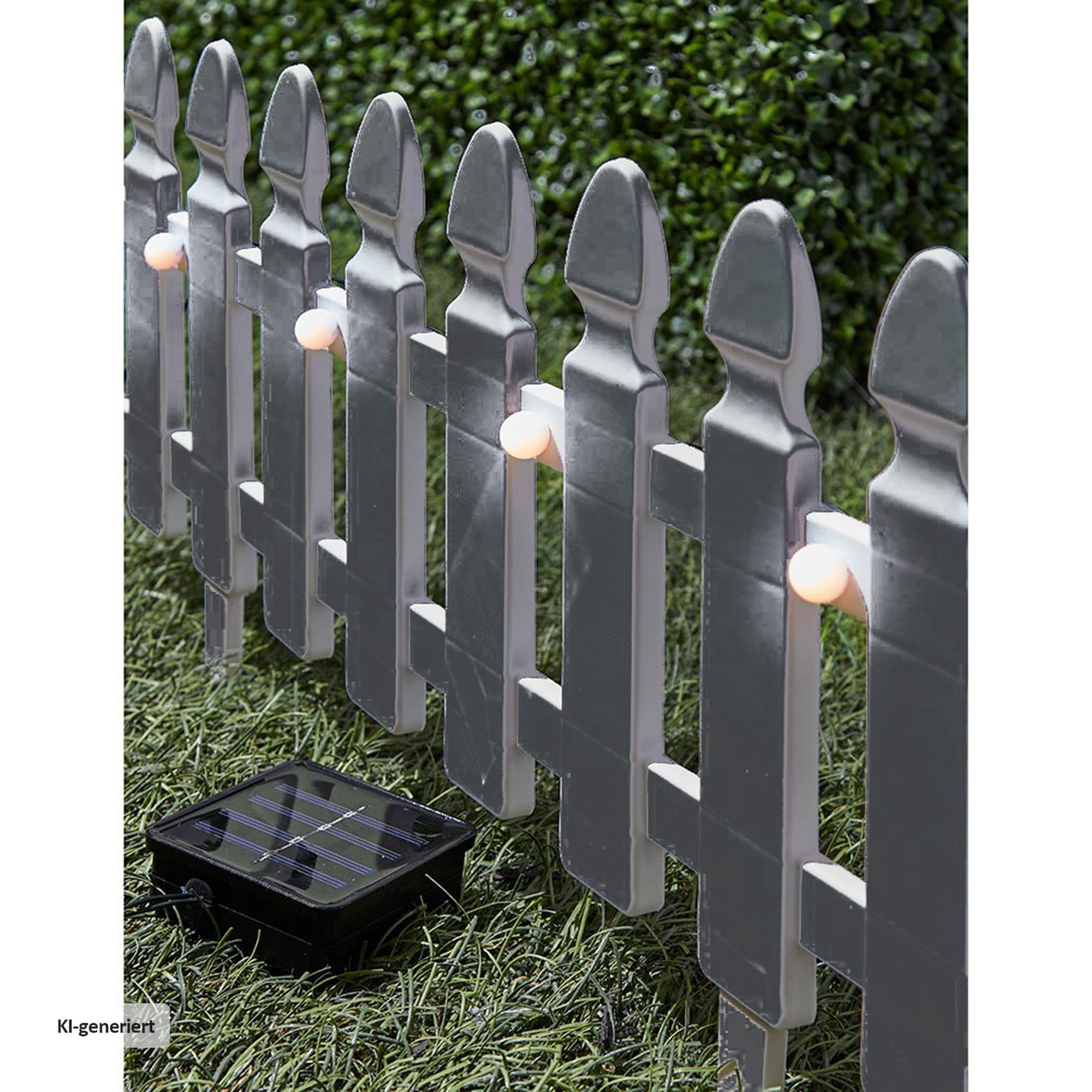 HTI-Living Beetumrandung Beeteinfassung Länge 180 cm Zaun, LxH: 45x29 cm, Set, 4 Zaunelementen, inklusive 4 Solarleuchten, Zierzaun Dekozaun Beetumrandung – Bild 3 von 3