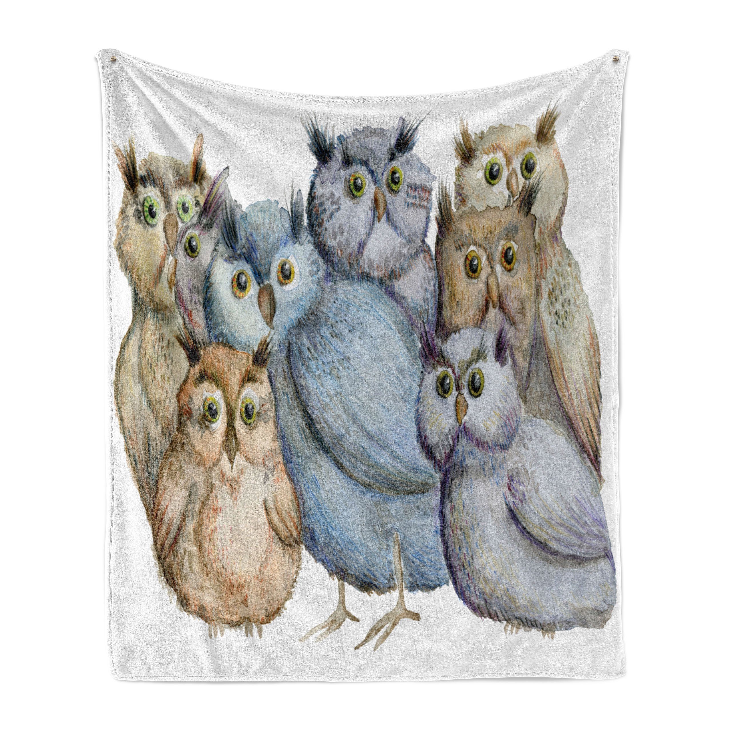 Wohndecke Gemütlicher Plüsch für den Innen- und Außenbereich, Abakuhaus, Eule Owl Family Portrait-Kunst