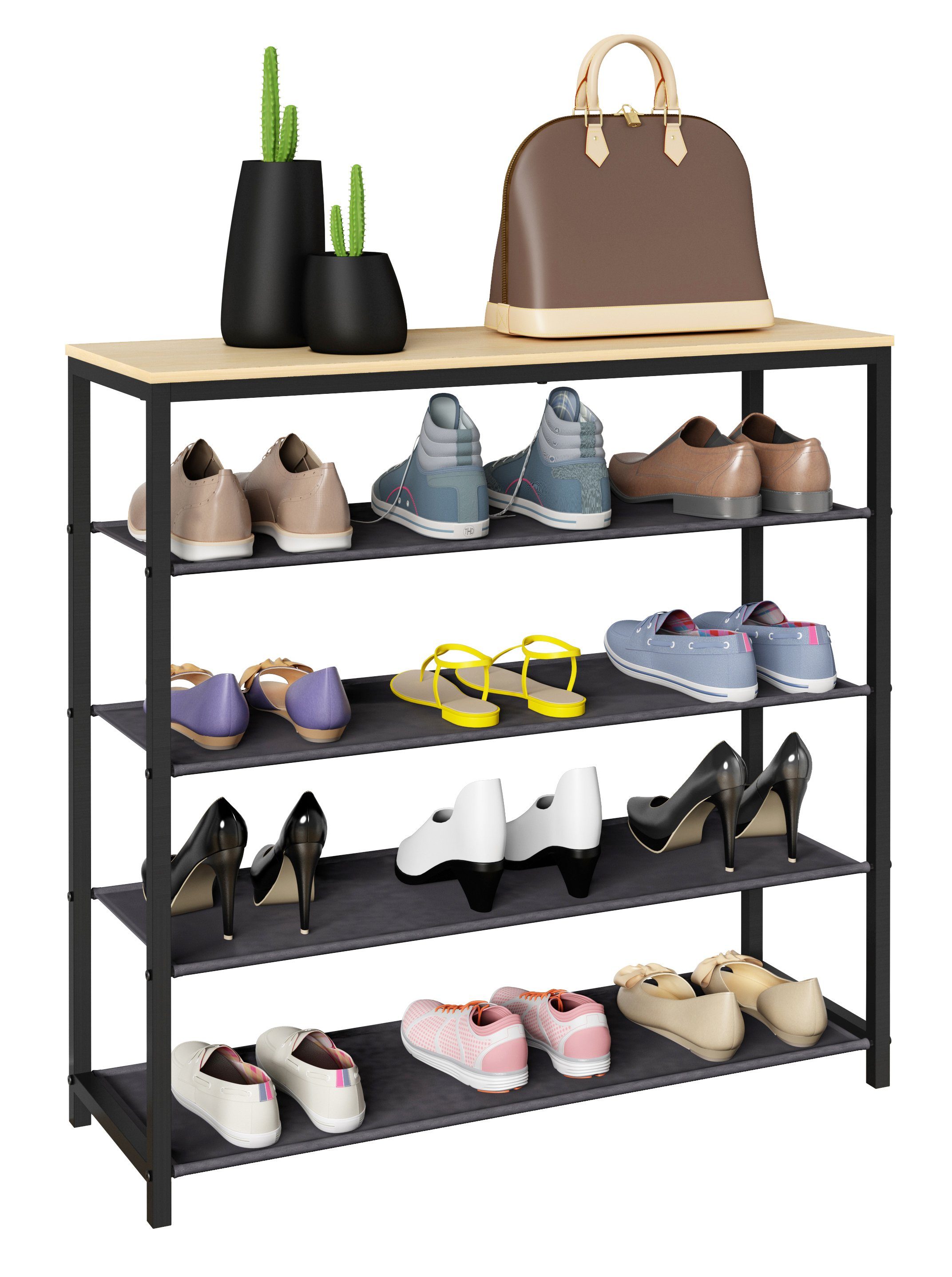 VCM Schuhregal Metall Holz Schuhregal Schuhablage 4 Fächer Taliro