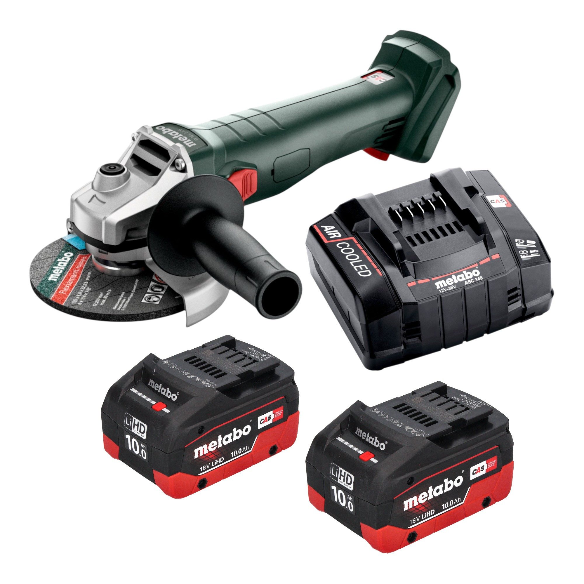 metabo Akku-Winkelschleifer W 18 7-125 18 V 125 mm + 2x LiHD Akku 10,0 Ah + Ladegerät