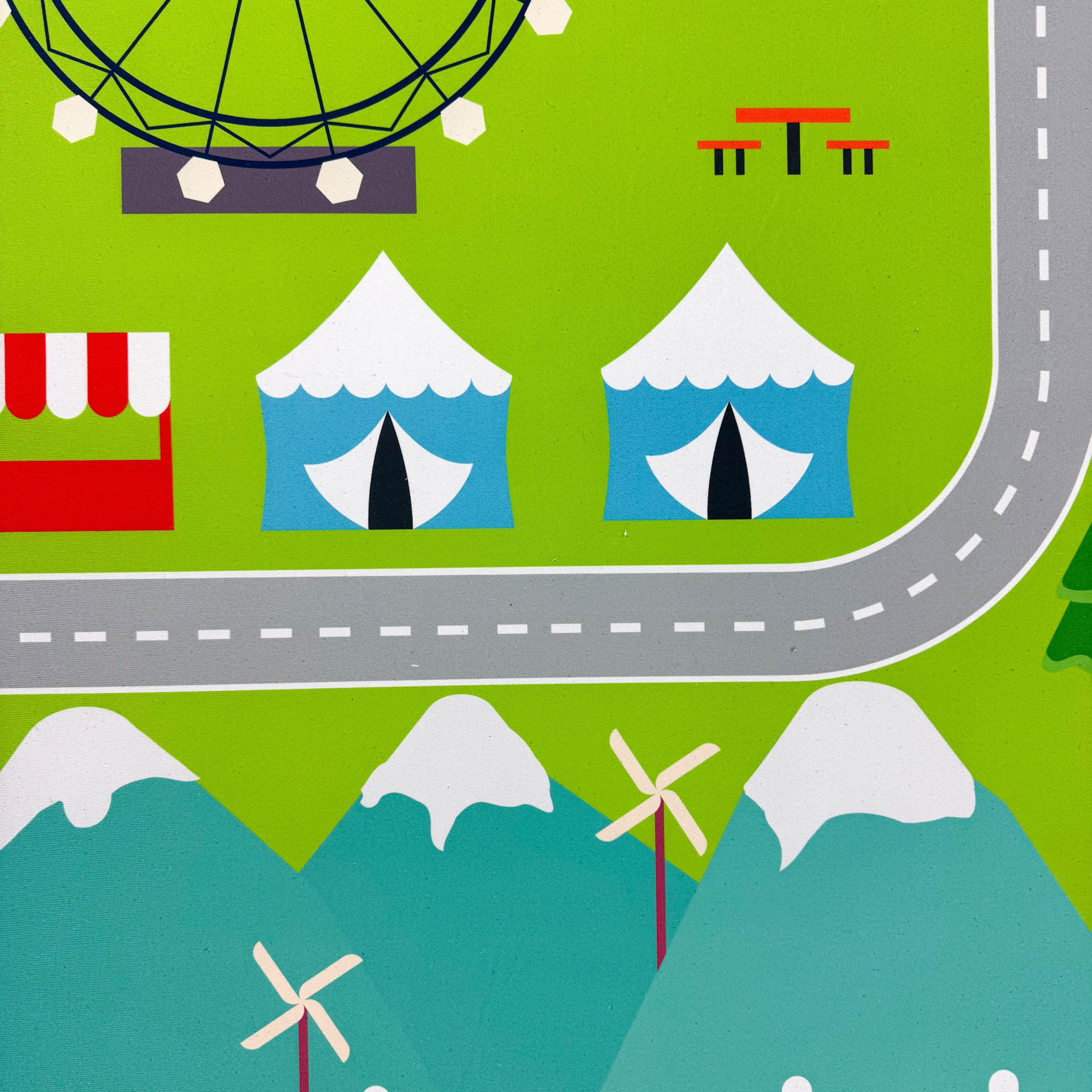 TeppichHome24 Kinderteppich Spielerischer Kinderzimmerteppich mit Städtemuster in Grün, rechteckig, Höhe: 5 mm