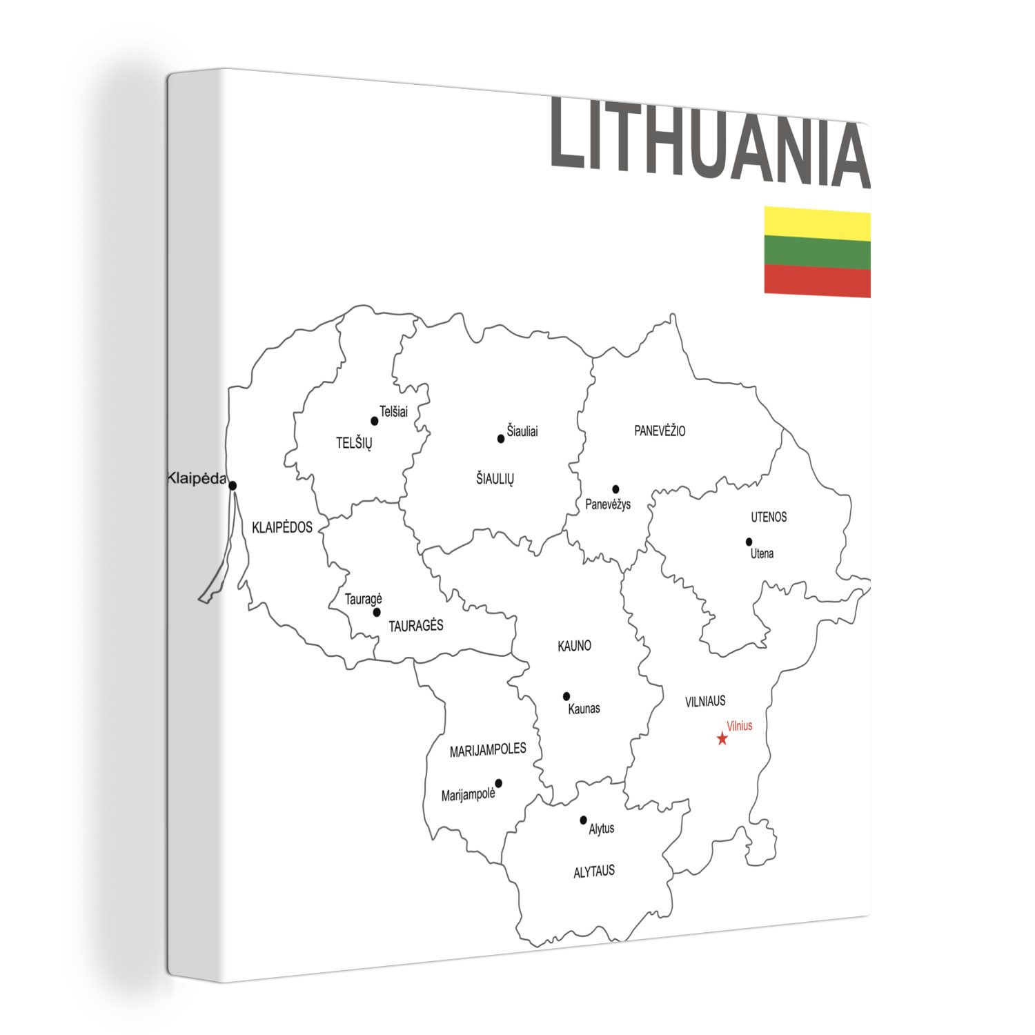 OneMillionCanvasses® Leinwandbild Illustration von Litauen und Vilnius, (1 St), Leinwand Bilder für Wohnzimmer Schlafzimmer