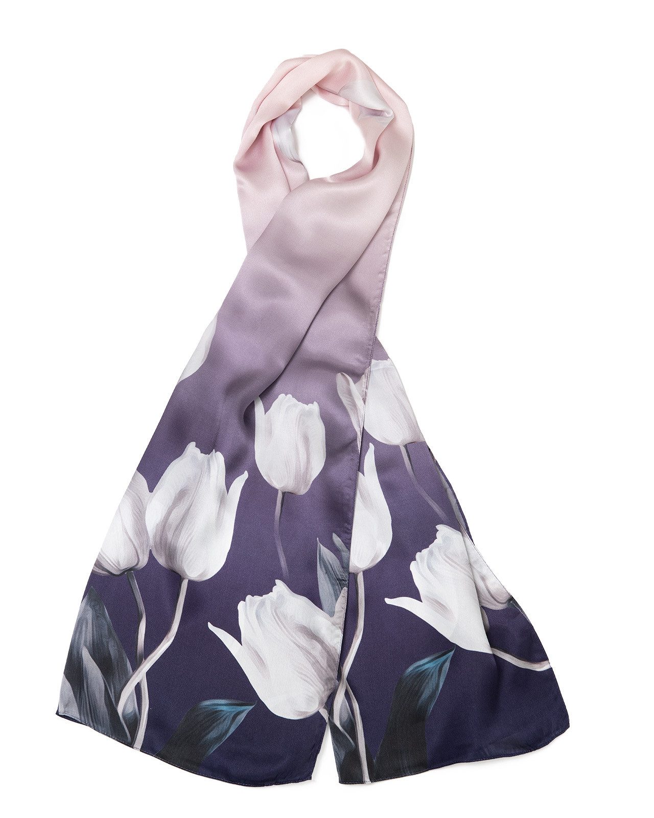 MayTree Seidenschal Tulpen lila, 55 x 175 cm, leichter Damen-Schal, alljährig, (Stück), Seidentuch 100% Seide