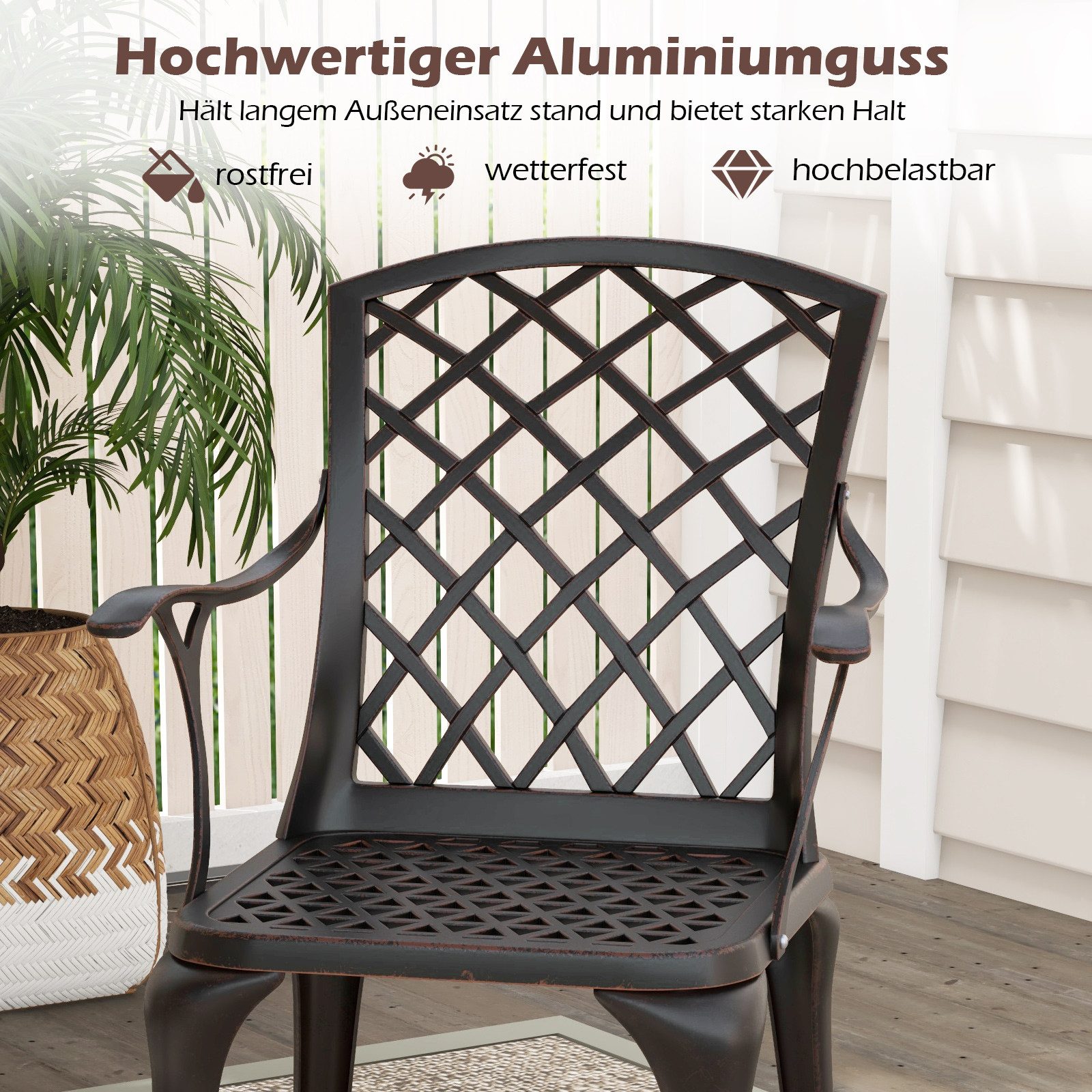 COSTWAY Gartenstuhl Balkonstühle (2 St), aus Aluminiumguss, wetterfest mit Armlehnen