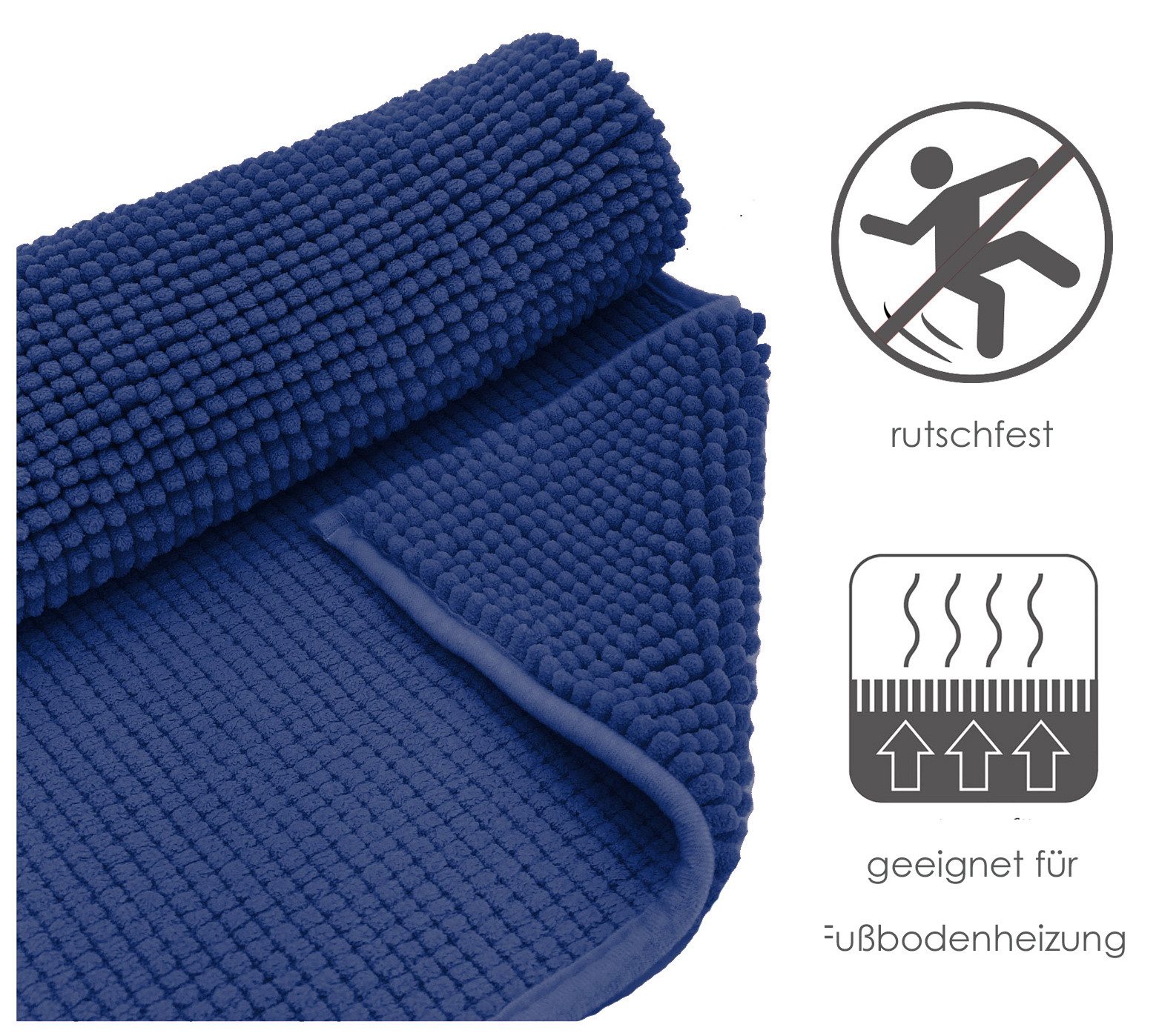 heimtexland Badematte Badvorleger Chenille Badteppich Duschvorleger, rutschhemmend beschichtet, Fußbodenheizung geeignet, schnell trocknend, strapazierfähig, fu – Bild 4 von 5
