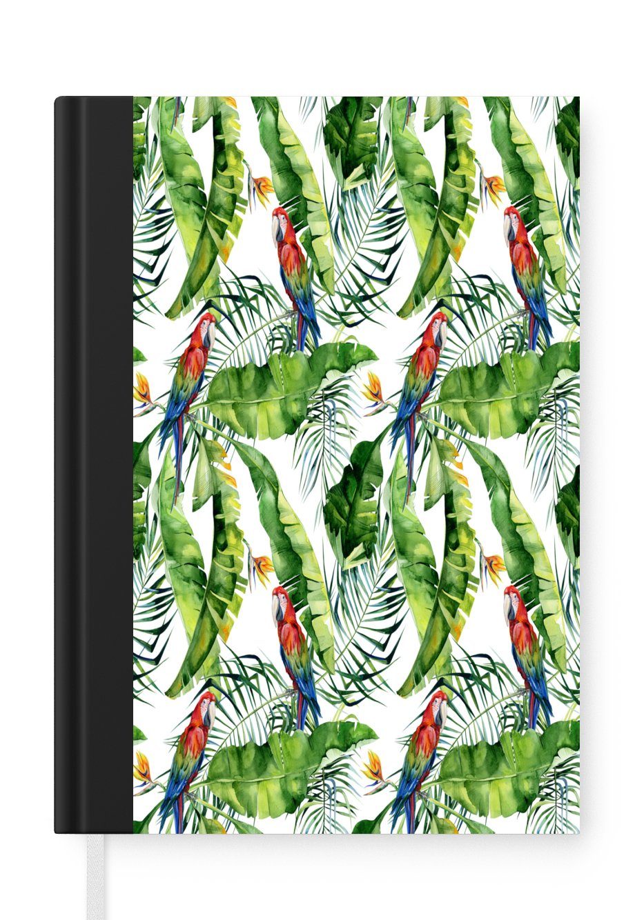 MuchoWow Notizbuch Blumen - Blätter - Papagei, Journal, Merkzettel, Tagebuch, Notizheft, A5, 98 Seiten, Haushaltsbuch