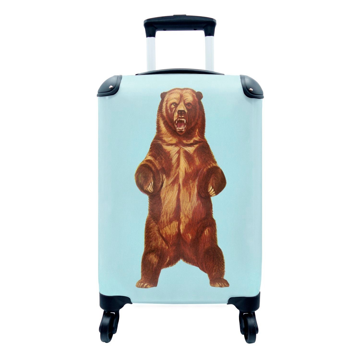 MuchoWow Handgepäckkoffer Eine Illustration eines Bären in der Pop-Art, 4 Rollen, Reisetasche mit rollen, Handgepäck für Ferien, Trolley, Reisekoffer