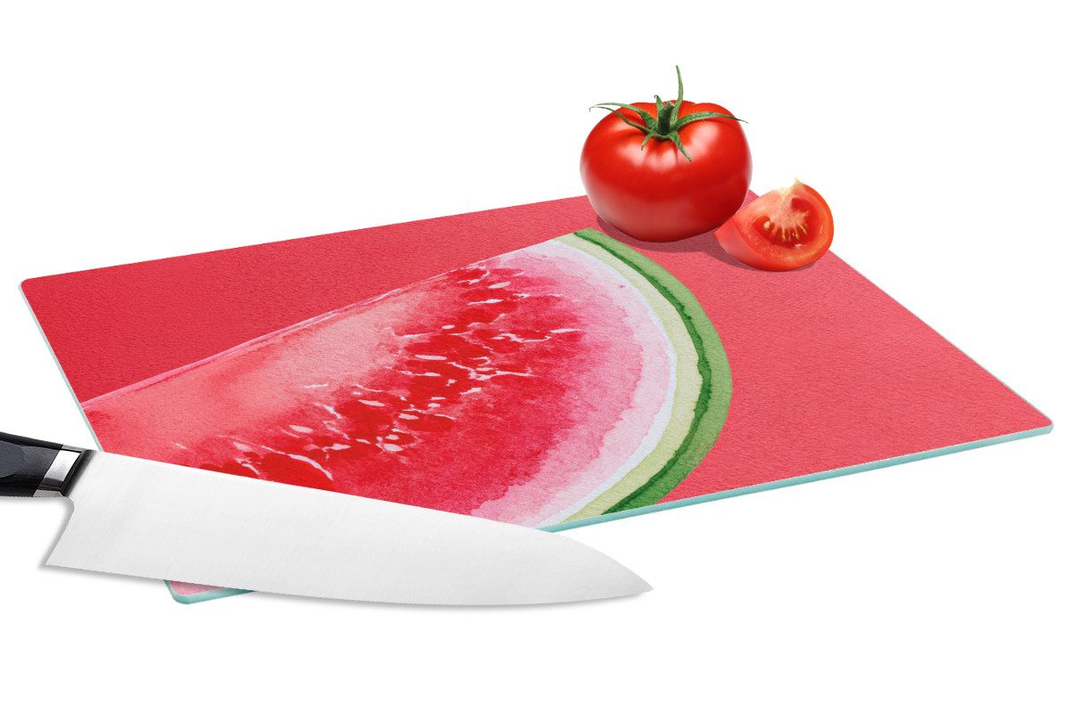 MuchoWow Schneidebrett Wassermelone - Rot - Sommerlich, Glas, Schneidebrett Glas, Küchenbrett, Rutschfest, 28x20 cm