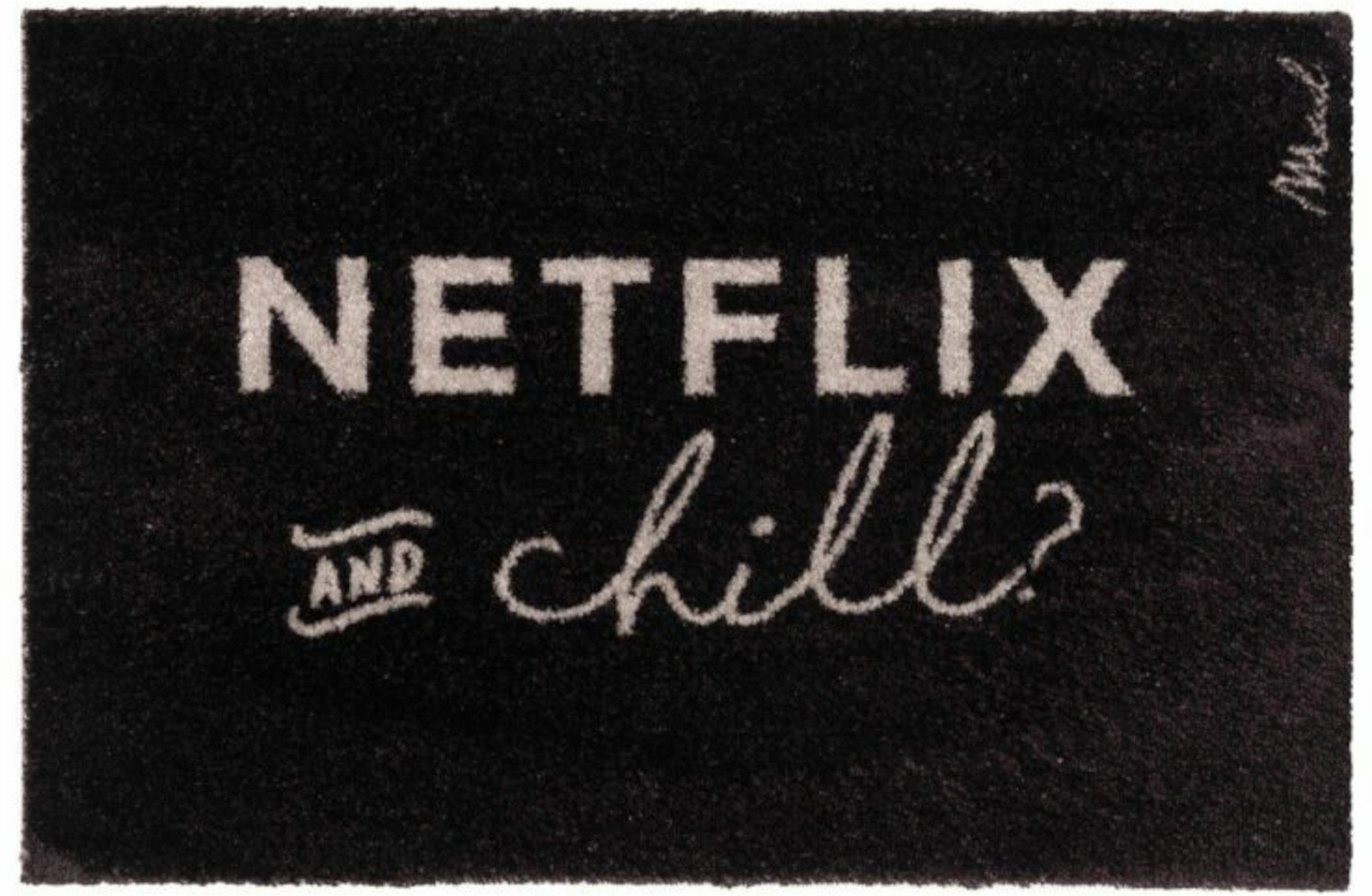 Mad about Mats Fußmatte Bobbi, Rechteckig, Türvorleger, Läufer, mit Spruch "Netflix and Chill?", weich, LäuferWohnzimmer, Schlafzimmer, Badvorleger, schwarz, rutschfest, waschbar, 50 x 75 cm