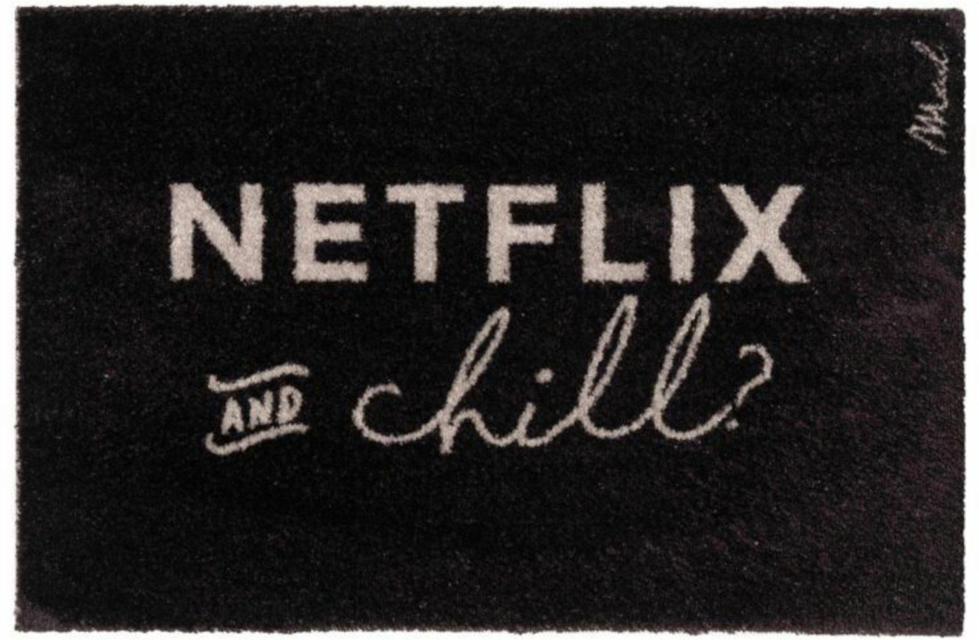 Fußmatte Bobbi, Mad about Mats, Rechteckig, Türvorleger, Läufer, mit Spruch "Netflix and Chill?", weich, LäuferWohnzimmer, Schlafzimmer, Badvorleger, schwarz, rutschfest, waschbar, 50 x 75 cm