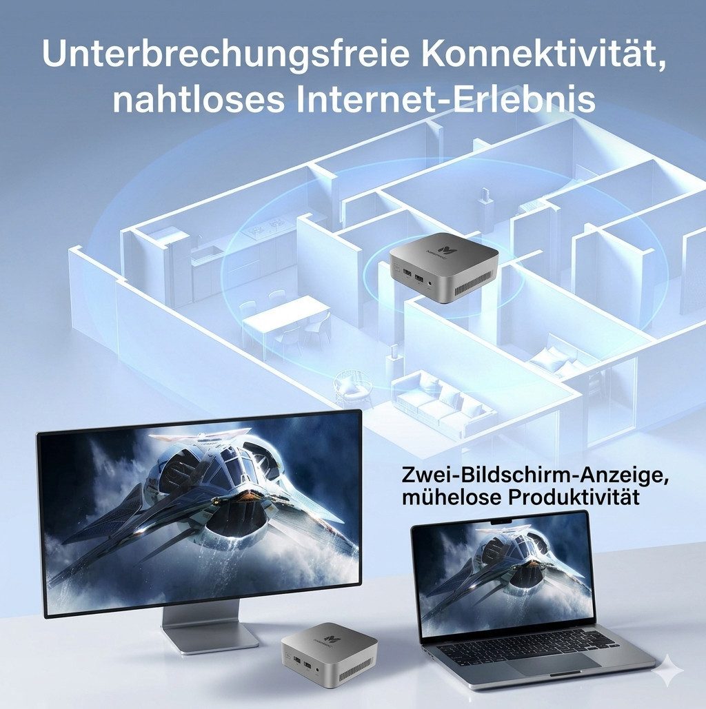 Blossom Mini PC Intel N150 windows 11 3,6 GHz 4C/4T 16GB RAM + 512GB SSD Mini-PC (Intel, 512 GB SSD, bis zu 3,6GHz BT4.2, WiFi 5, USB2.0 Intel UHD Graphics Mini-PC-Desktop)