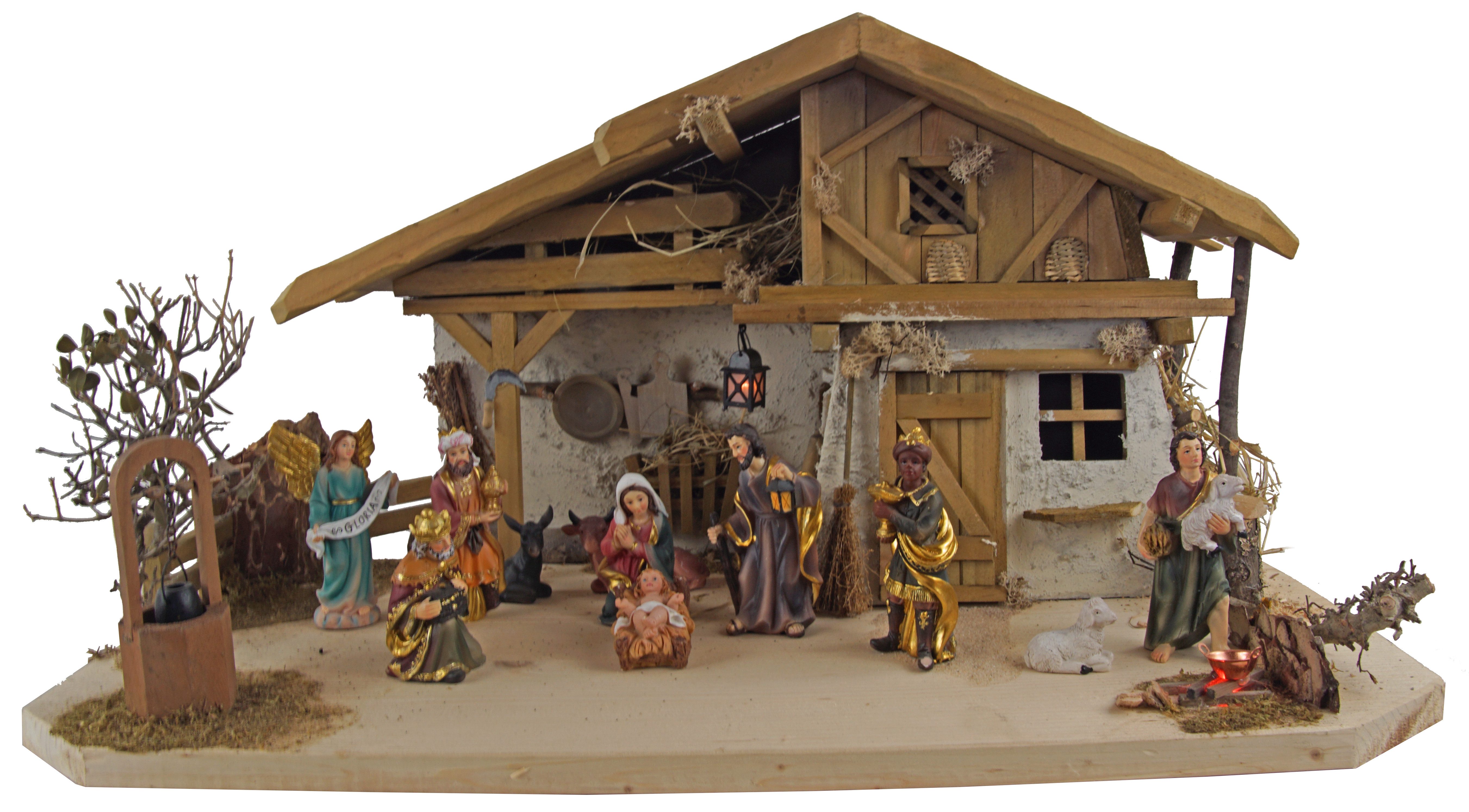 Krippenursel Krippe Weihnachtskrippe Olbernhau inkl. 11-tlg. Figurensatz K 604 (1-tlg), Handbemalte Figuren