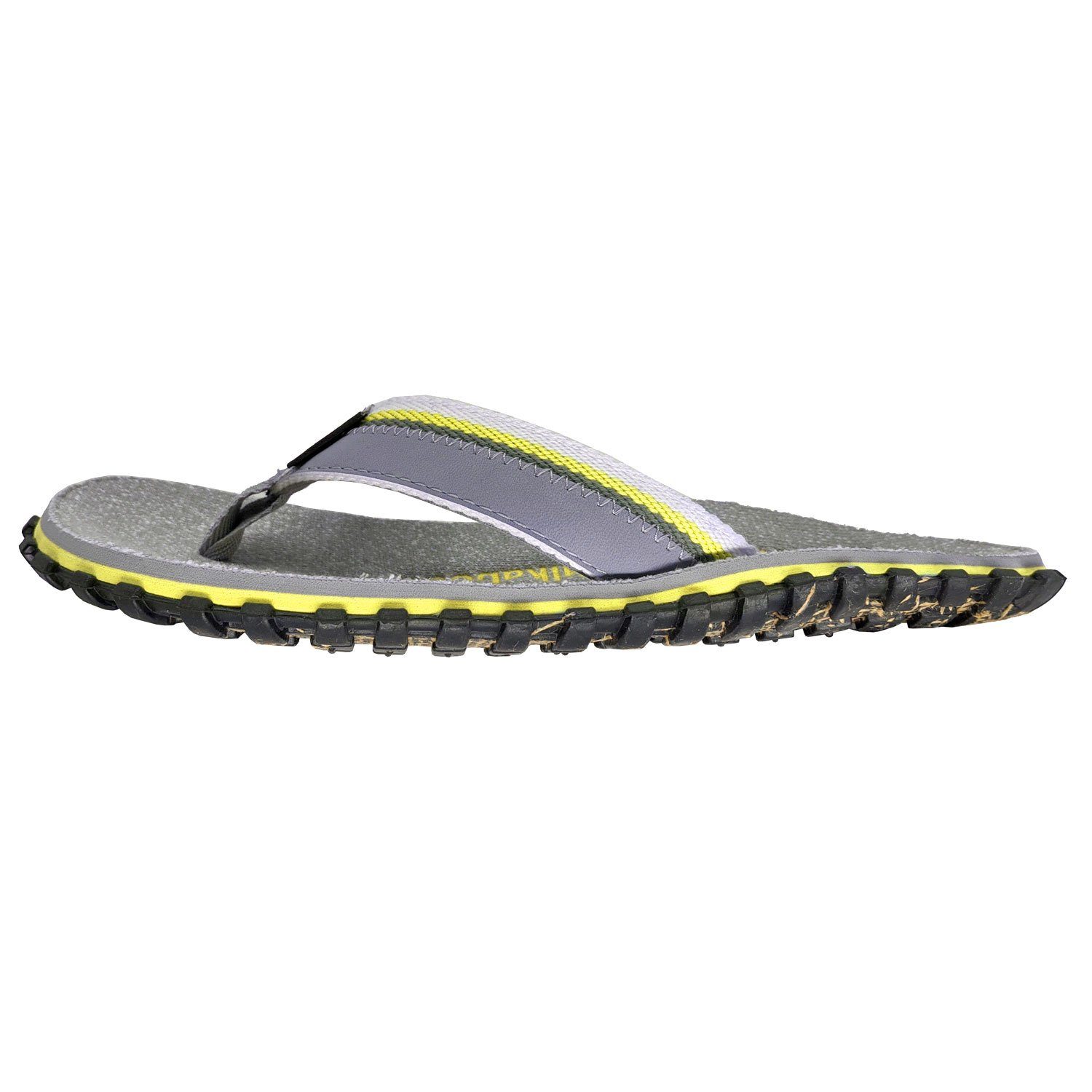 Gumbies Cairns in Yellow T-Strap-Zehentrenner aus recycelten Materialien hergestellt, stabile Gummisole