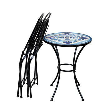 SVITA Balkonset Bistro-Set Mosaik, (Set, 3-tlg., Tisch mit 2 Stühlen), klappbare Stühle, Mosaik-Tischplatte