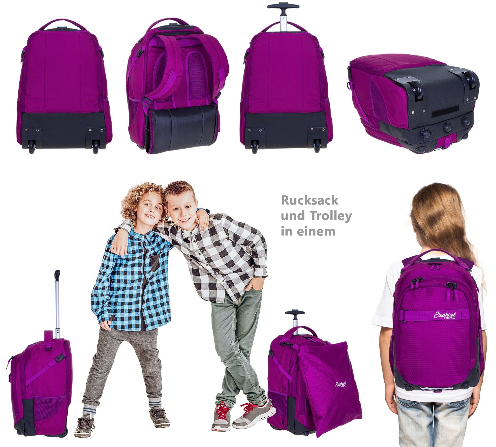 ELEPHANT Schulrucksack Schultrolley Trolley Hero Signature Schulrucksack (3 Teile Set), Rucksacktrolley Schule Rucksack Trolly, Sporttasche, Mäppchen Box +tsm – Bild 2 von 5