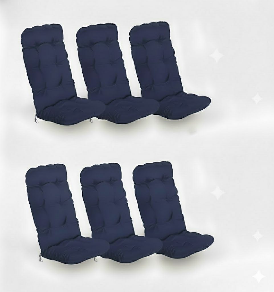 Beautissu Hochlehnerauflage 6er Set Hochlehner Auflagen Flair HL, 120x50x8cm, Dunkelblau, Sitzpolster Set für Gartenstühle Outdoor – Stuhlkissen für Hochlehner