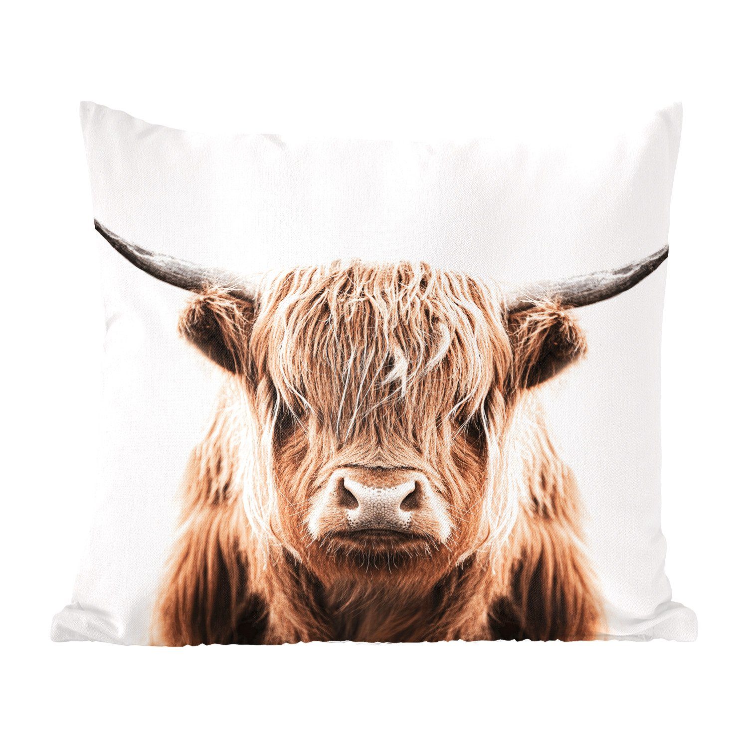 MuchoWow Dekokissen Tiere - Schottischer Highlander - Kuh, Zierkissen mit Füllung für Wohzimmer, Schlafzimmer, Deko, Sofakissen