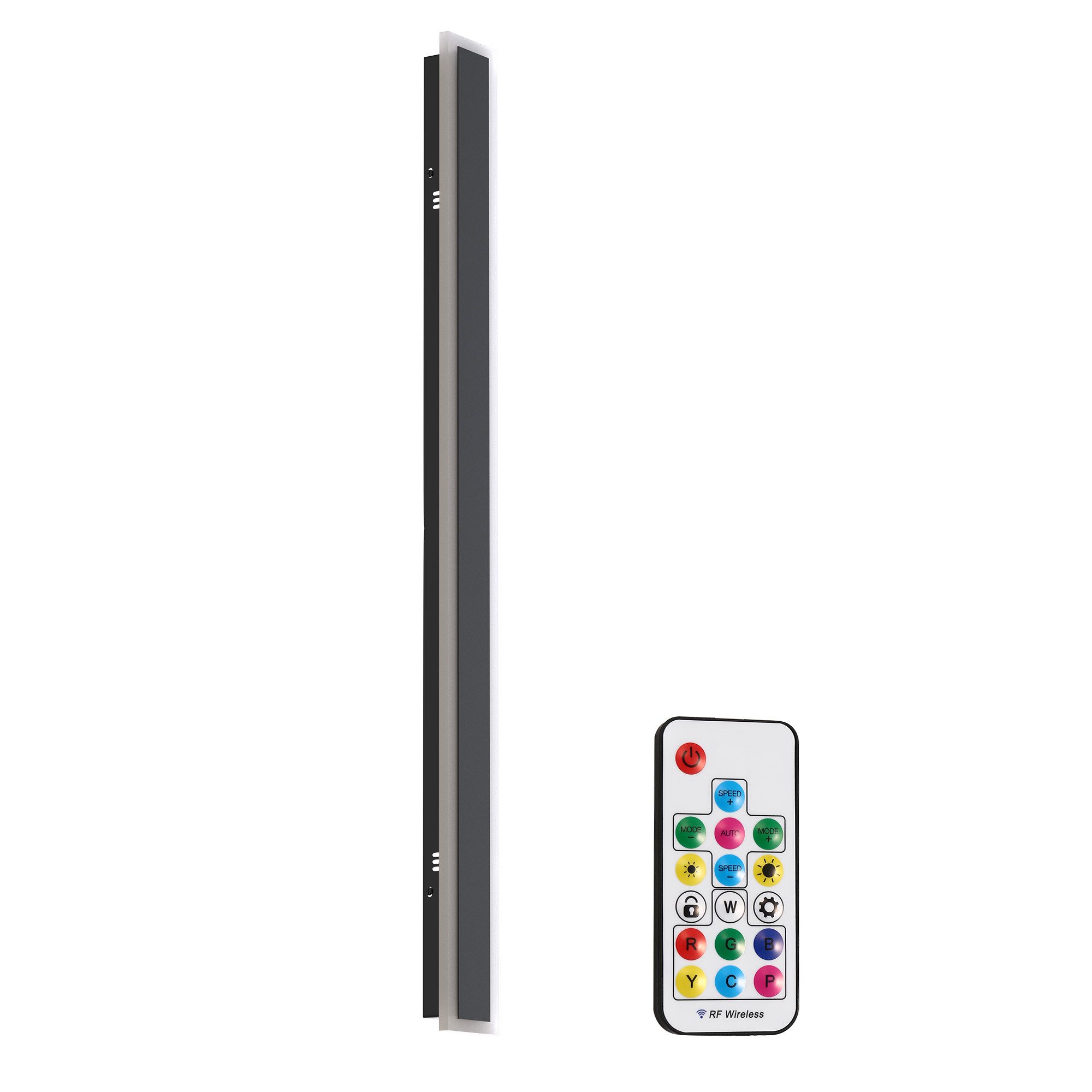 LOHAS-LED Außen-Wandleuchte aus Metall & Acryl mit seitlicher Lichtabstrahlung, 90cm schlanke Form, LED fest integriert, RGBCW, 24W, IP67 wetterfest, RGBCW Farbsteuerung