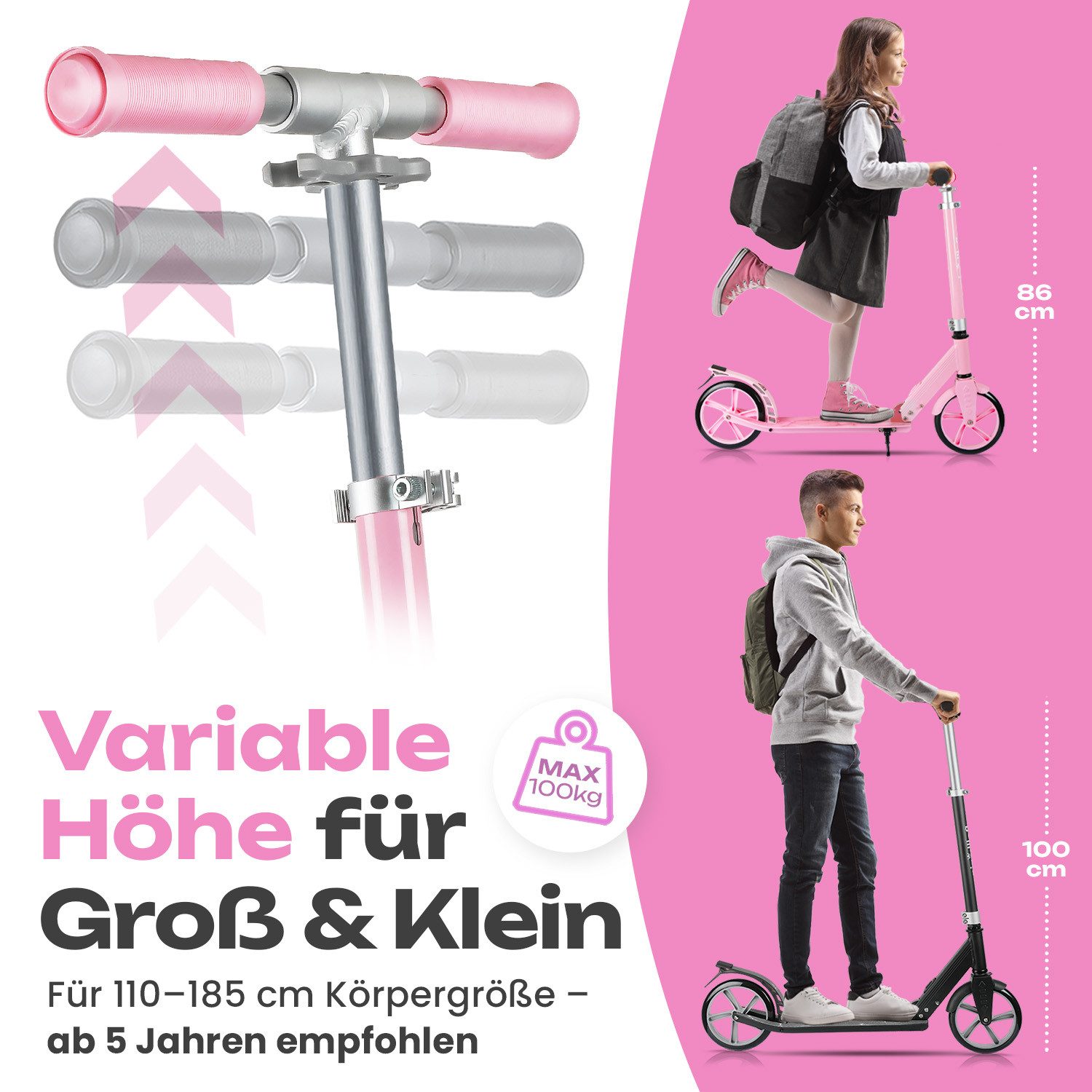 ROLLKÖNIG Tretroller Rollkönig ® Scooter Kinder ab 5 Jahren, City-Scooter mit großen Rädern, Ab 5 Jahres