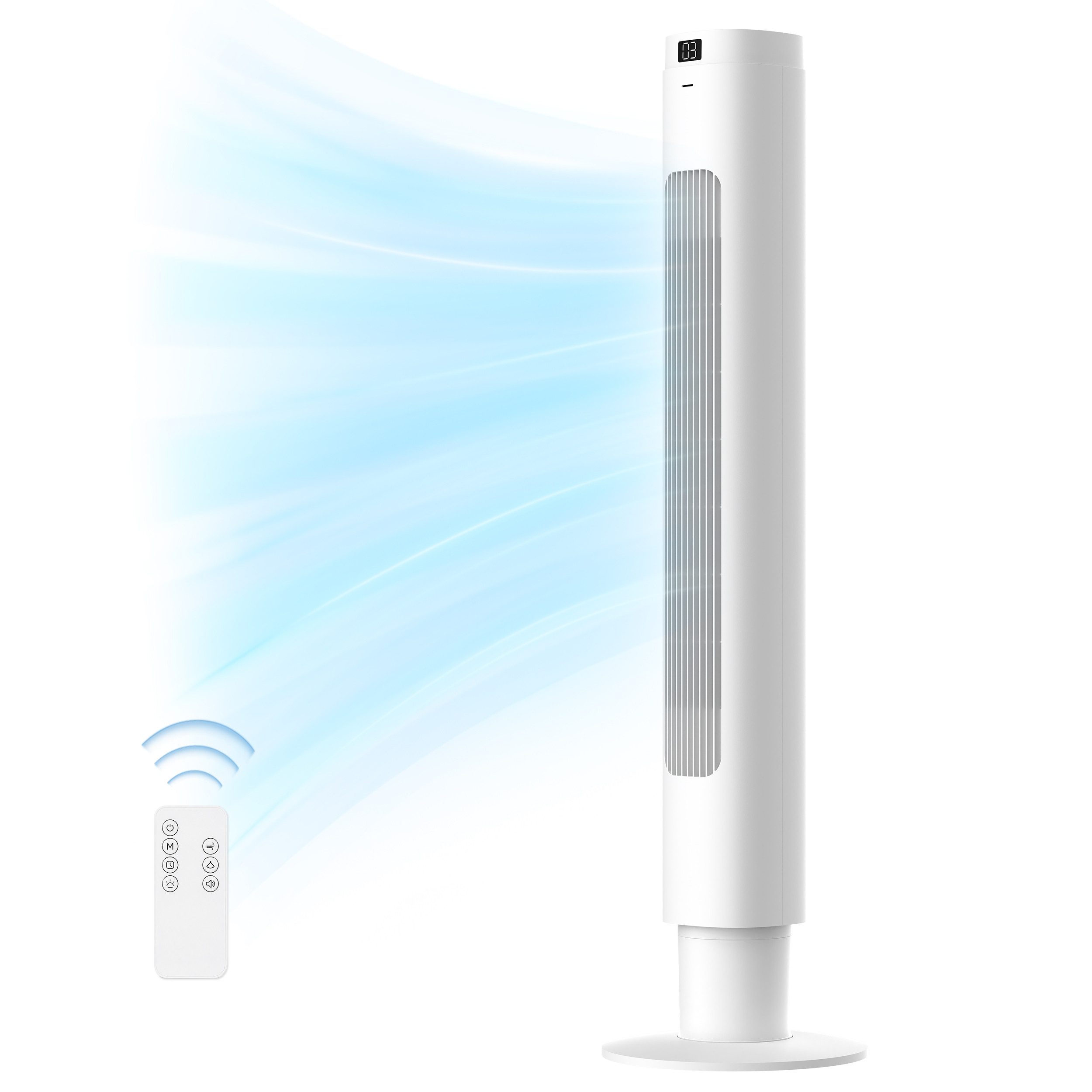 Vankel Turmventilator 100 cm mit Fernbedienung, LED-Display, 90° Oszillation & 9h-Timer, Allround-Turmventilator mit 3 Modi, 4 Stufen und Schlafmodus
