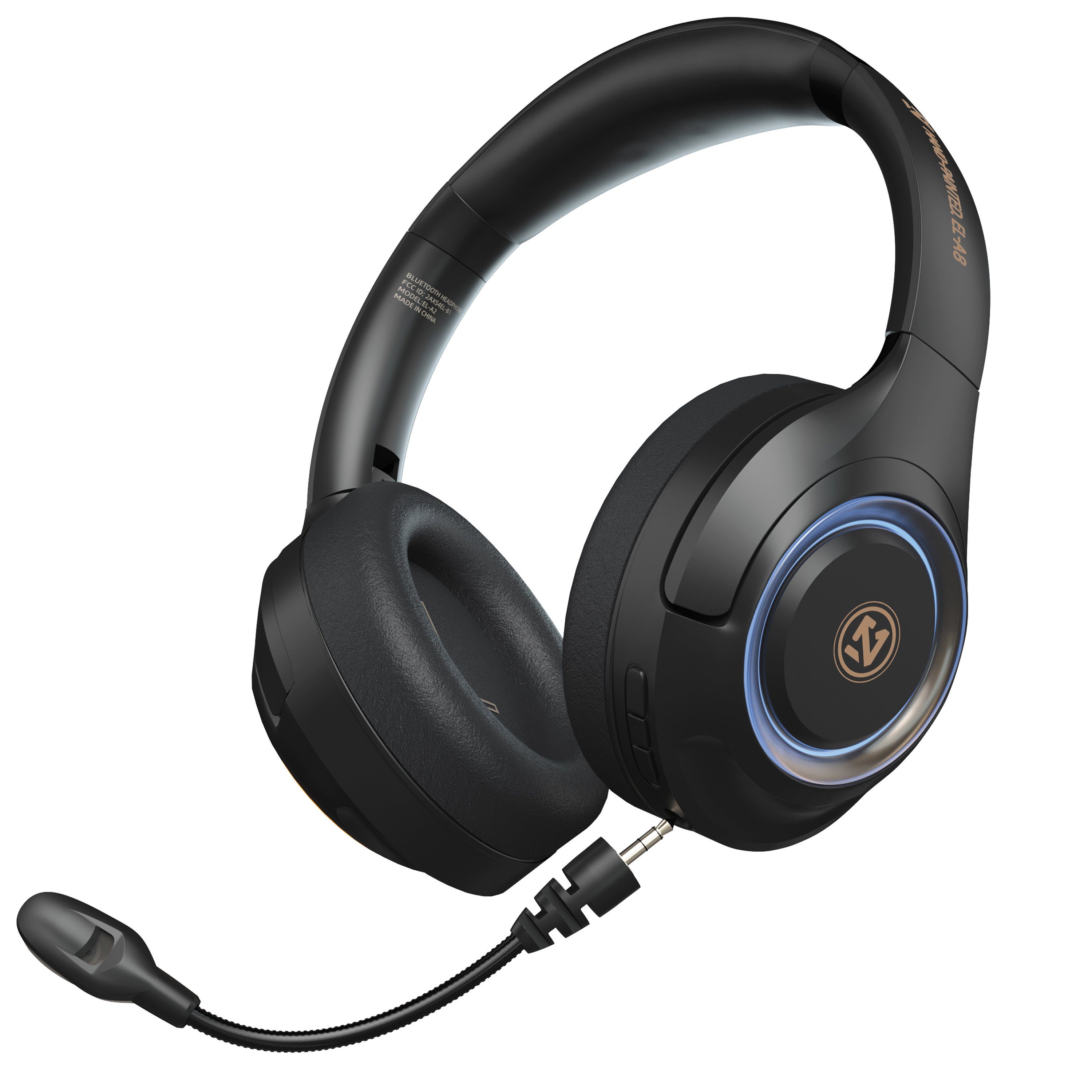 Ear-Kopfhörer (Headset mit Mikrofon, Stereo,Faltbare, RGB abnehmbar,Over Gaming Headset Gaming-Headset Atemlicht&Mikrofon Mutoy Noise-Cancelling,Hi-Fi Wireless) Schwarz Bluetooth mit