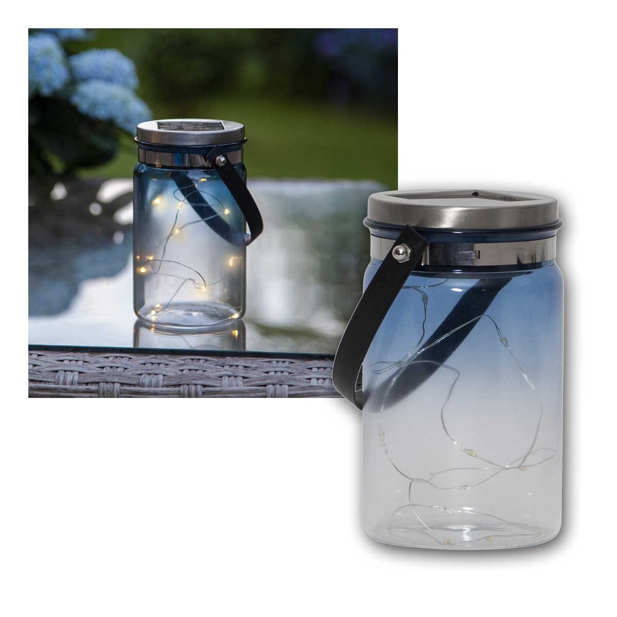 STAR TRADING LED Solarleuchte Solar-Deko-Glas TINT blau, 10 LED warm am Draht, warmweiß