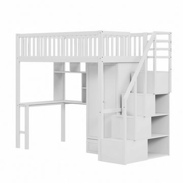 BlingBin Hochbett Kinderbett (1-St., mit Leiter und Schubladen, 90 x 200) mit großem Kleiderschrank Regal und Tisch, Mehrzweckbetteinheit
