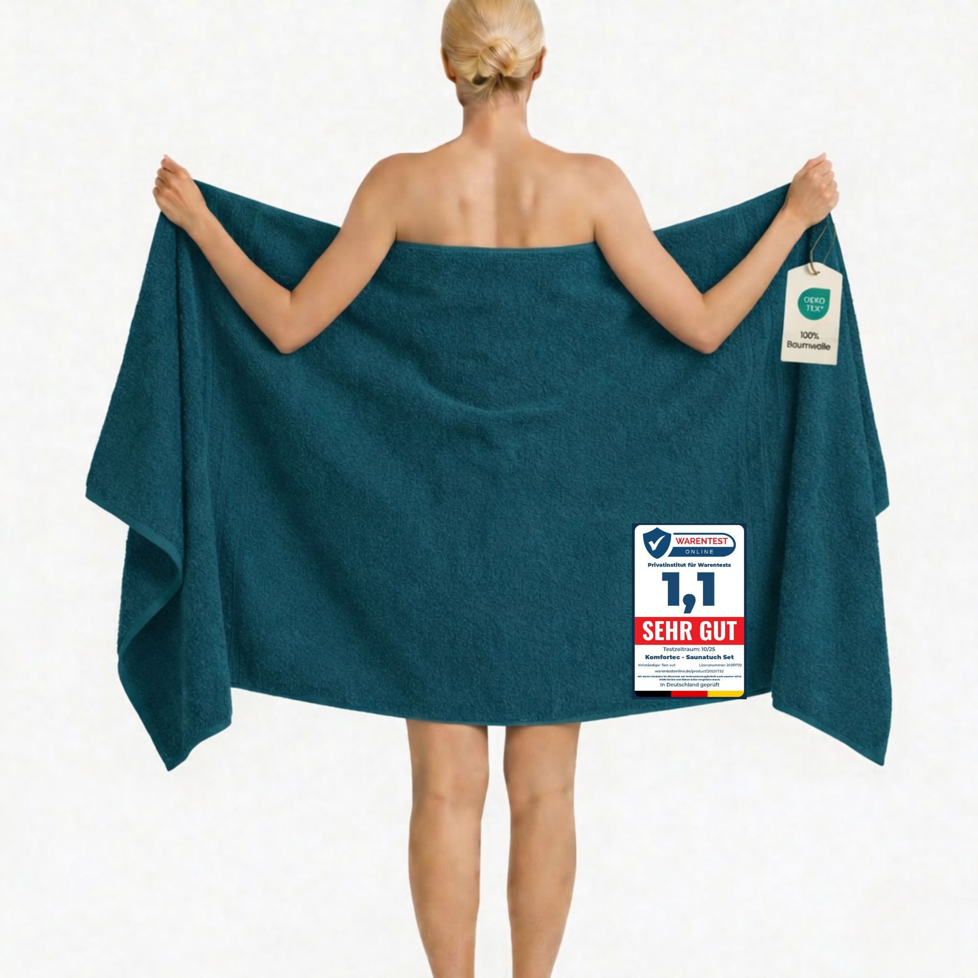 Komfortec Saunatuch 100x200 cm Badetuch aus 100% Baumwolle, Frottee (1-St), extra Große, Schnelltrocknend