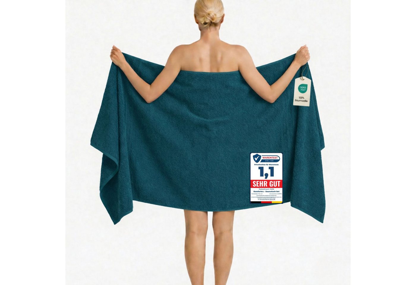 Komfortec Saunatuch 100x200 cm Badetuch aus 100% Baumwolle, Frottee (1-St), extra Große, Schnelltrocknend