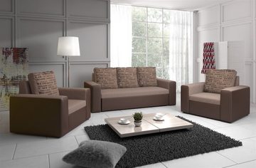 Fun Möbel Schlafsofa Sofa Designersofa LEEDS 3-Sitzer, inkl. 3 Rückenkissen, inkl. Schlaffunktion mit Bettkasten