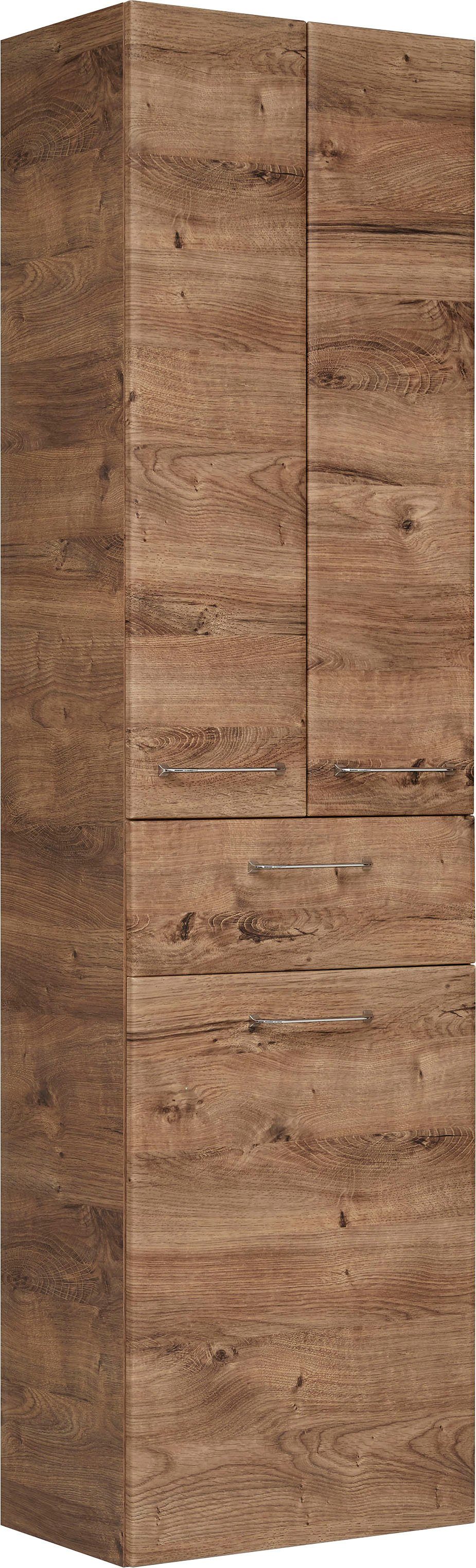 Saphir Hochschrank Quickset Badschrank 50 cm breit, 2 Türen, 1 Schublade, 1 Wäschekippe Badezimmer-Hochschrank inkl. Türdämpfer, Griffe in Chrom glänzend – Bild 2 von 4