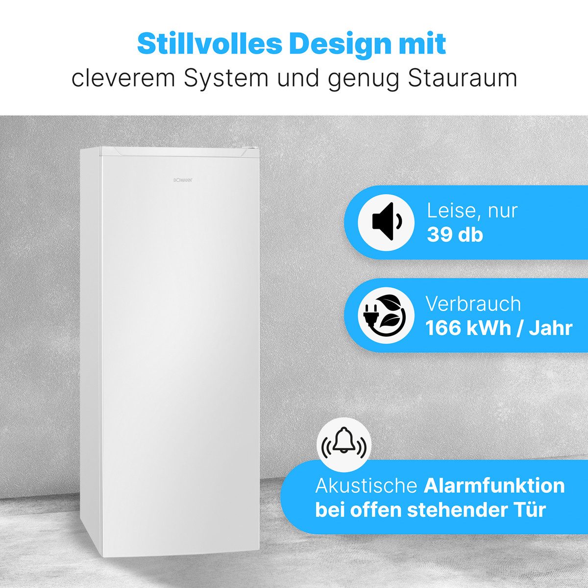 BOMANN Gefrierschrank GS 7343, 143 cm hoch, 54 cm breit, No Frost, 161L, Türanschlag wechselbar, 5 Ebenen