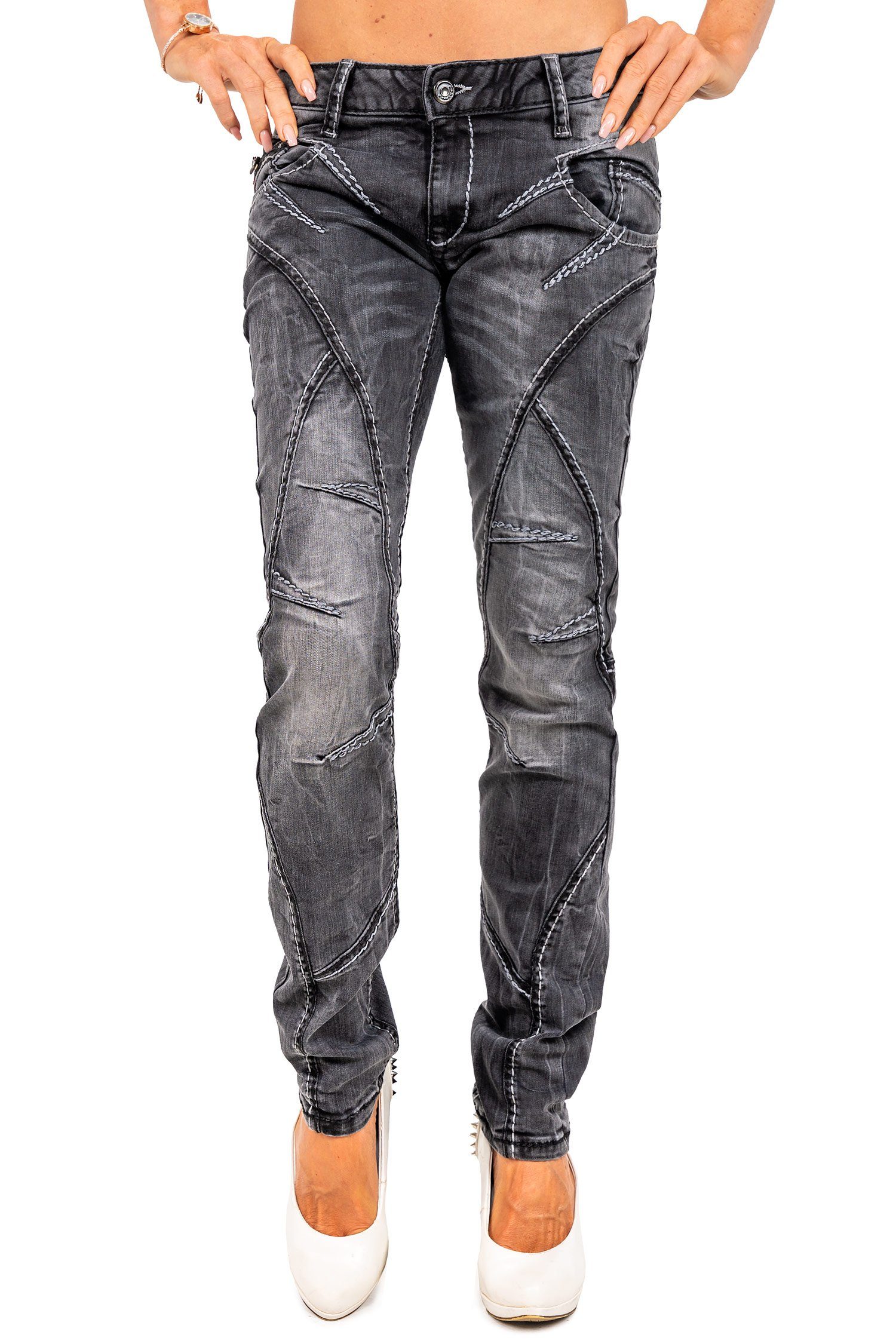 Cipo & Baxx Regular-fit-Jeans Moderne Hose BA-WD477 (1-tlg) Stonewashed mit trendigen Ziernähten