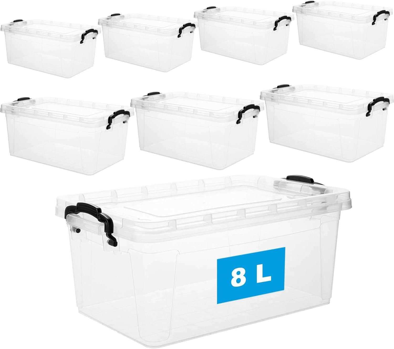 Stapelbox 8 Stück, Aufbewahrungsbox mit Deckel und Griff, 8 Liter