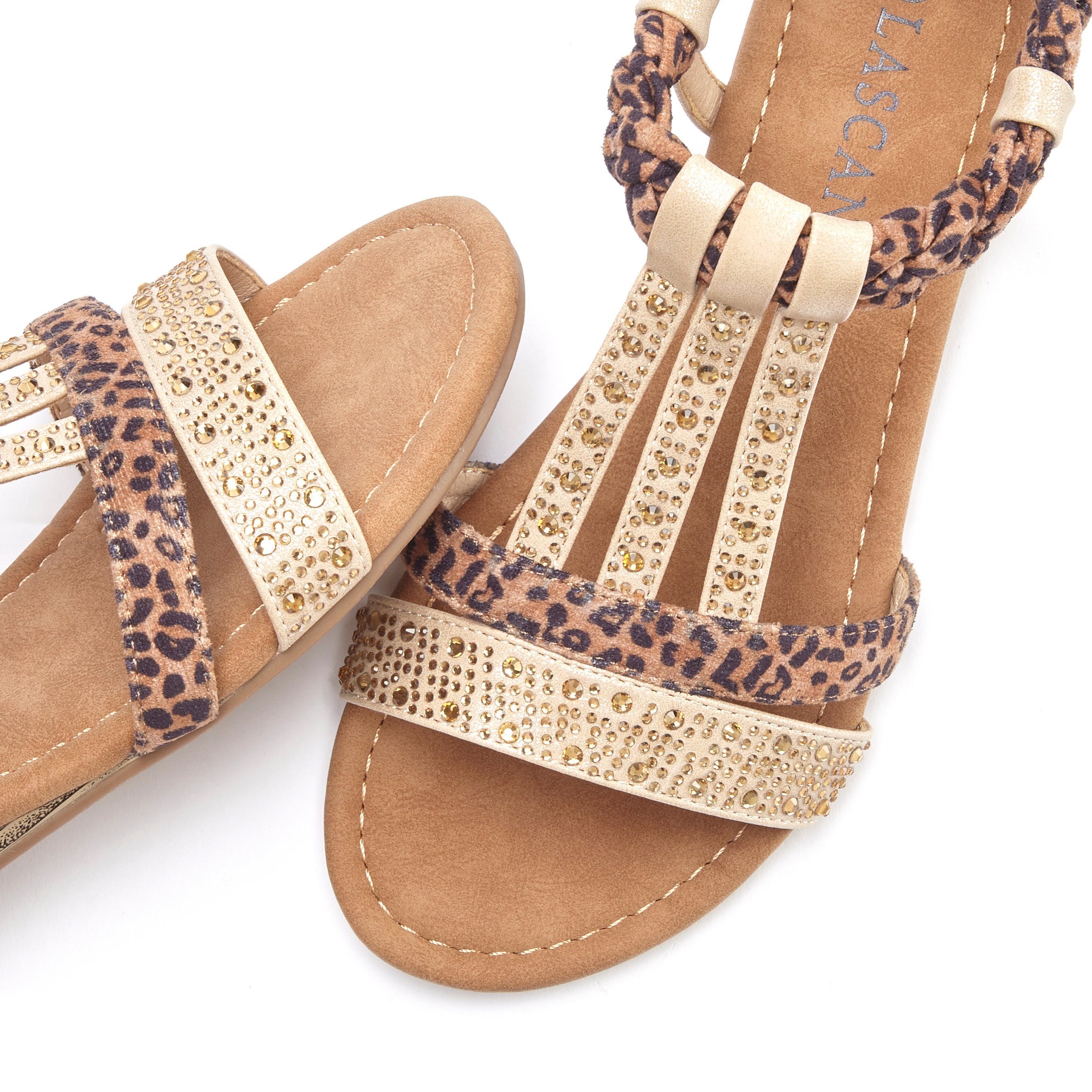 LASCANA Sandale beige-braun Sandalette, Verzierung Keilabsatz mit VEGAN kleinem und Sommerschuh