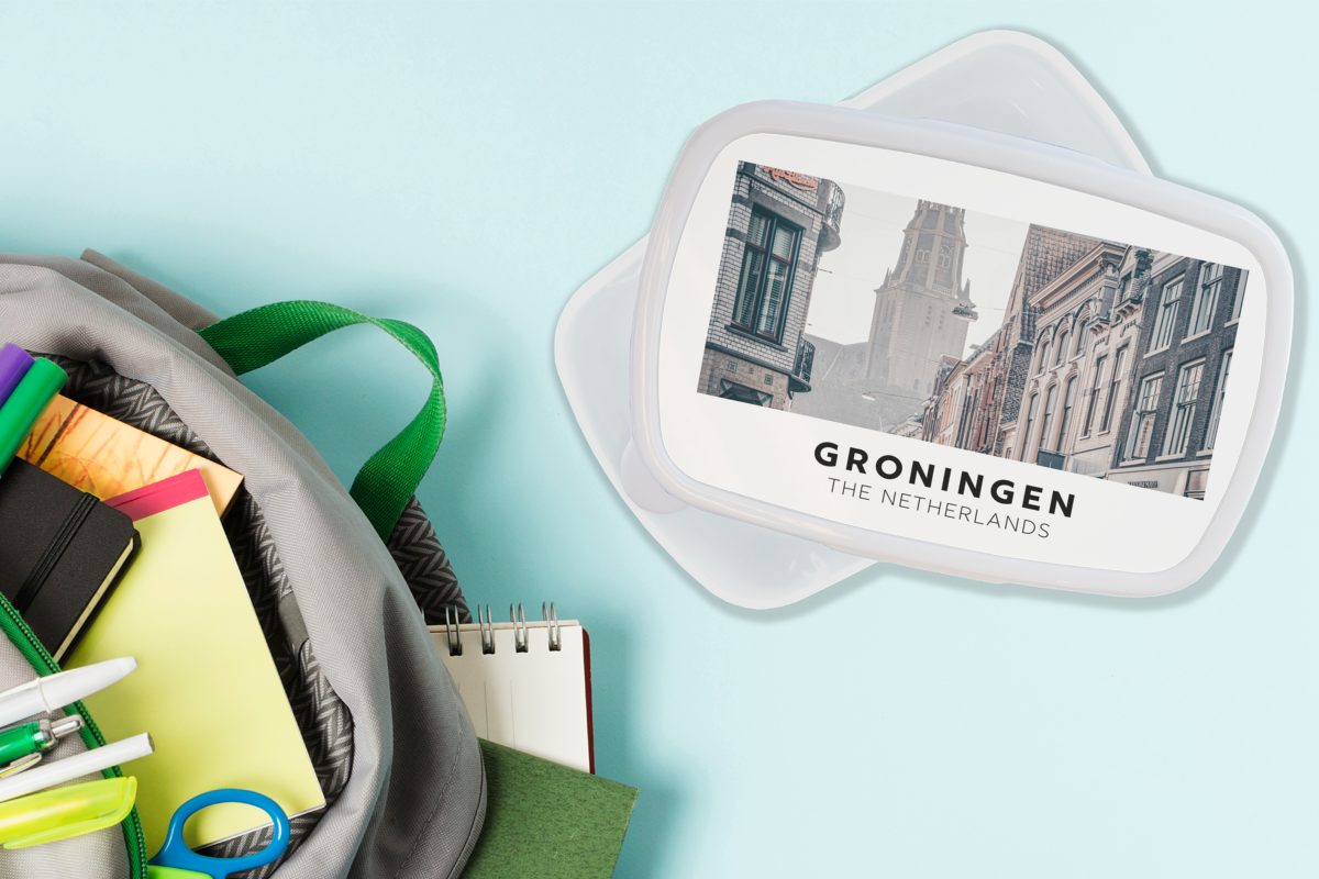 Kinder - für Toren, - (2-tlg), für Kunststoff, Mädchen Jungs Brotbox Lunchbox und Erwachsene, Niederlande Brotdose, und Groningen weiß MuchoWow