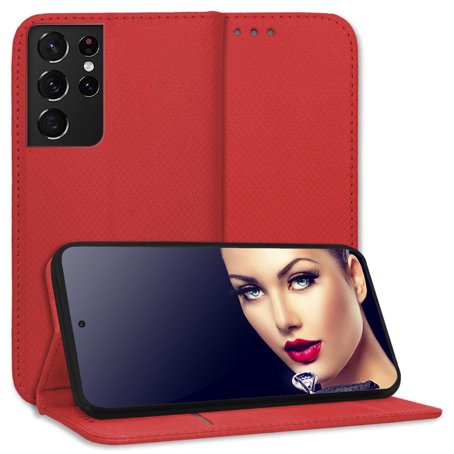 mtb more energy Smartphone-Hülle Smart Magnet für Samsung Galaxy S21 Ultra 5G, Rot, Bookstyle Klapphülle Cover Wallet Case aus Kunstleder