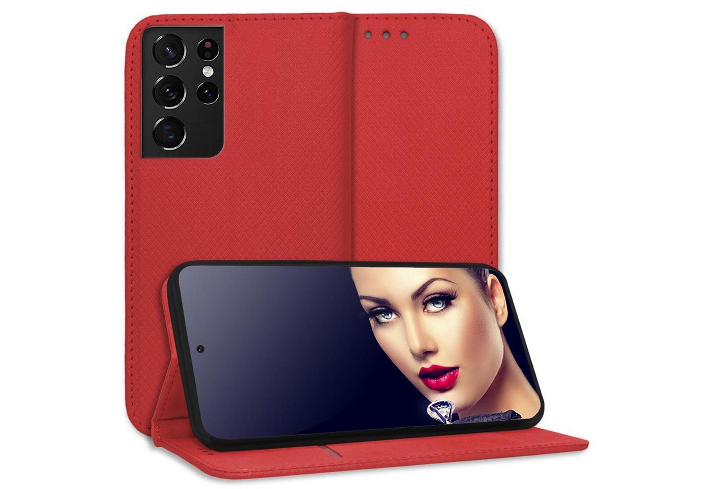 mtb more energy Smartphone-Hülle Smart Magnet für Samsung Galaxy S21 Ultra 5G, Rot, Bookstyle Klapphülle Cover Wallet Case aus Kunstleder