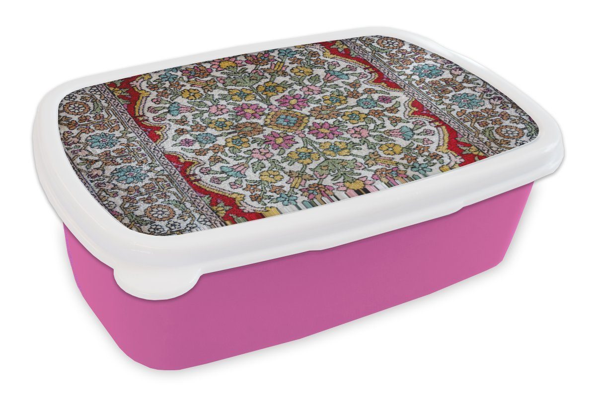 MuchoWow Lunchbox Persische Teppiche - Teppiche - Muster - Farben, Kunststoff, (2-tlg), Brotbox für Erwachsene, Brotdose Kinder, Snackbox, Mädchen, Kunststoff rosa