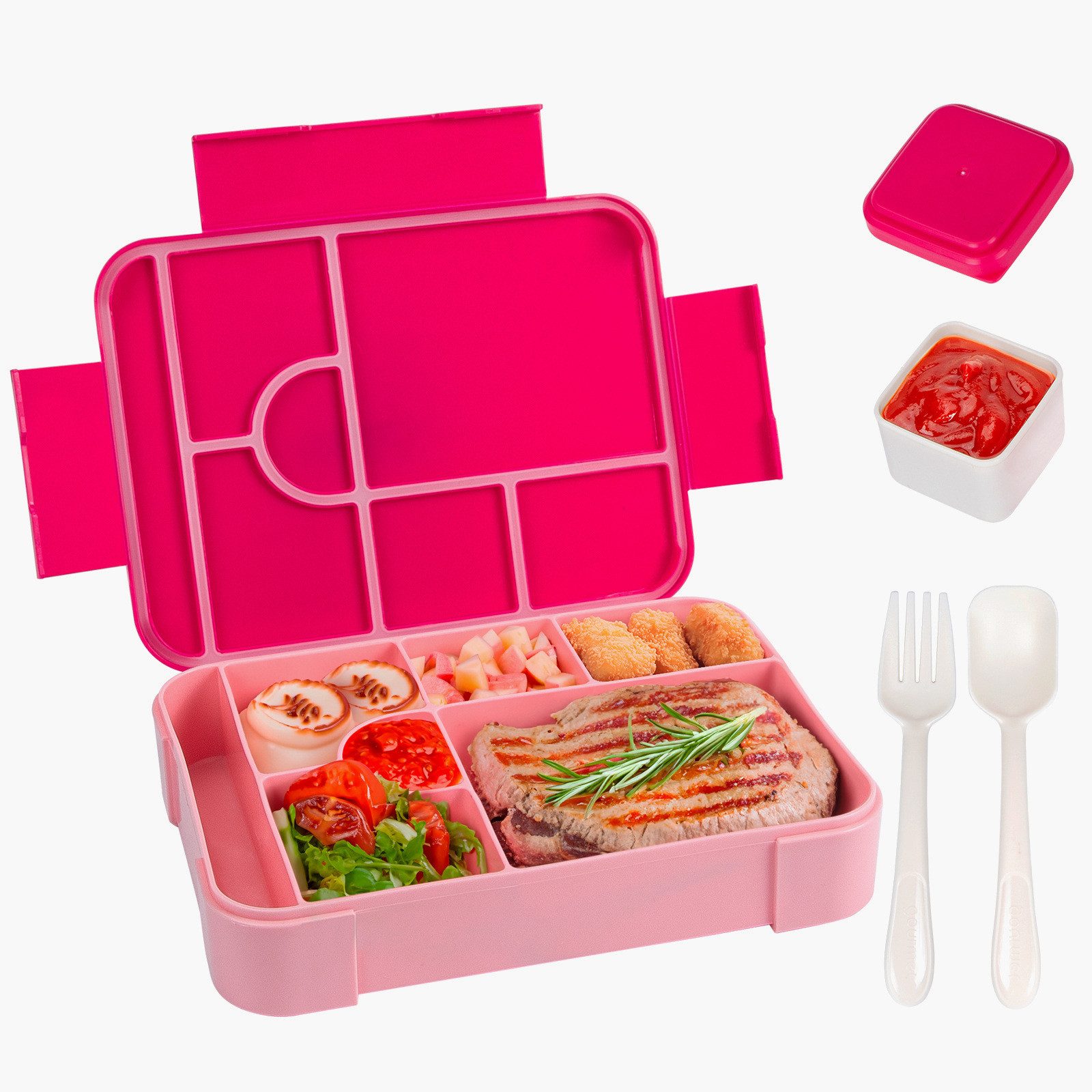 Agger Lunchbox Brotdose Kinder mit Fächern, 1330ML Jausenbox Kinder (Löffel & Gabel), Kinder Brotdose,Kinderfreundliche Verriegelung,BPA-Frei,Auslaufsicher