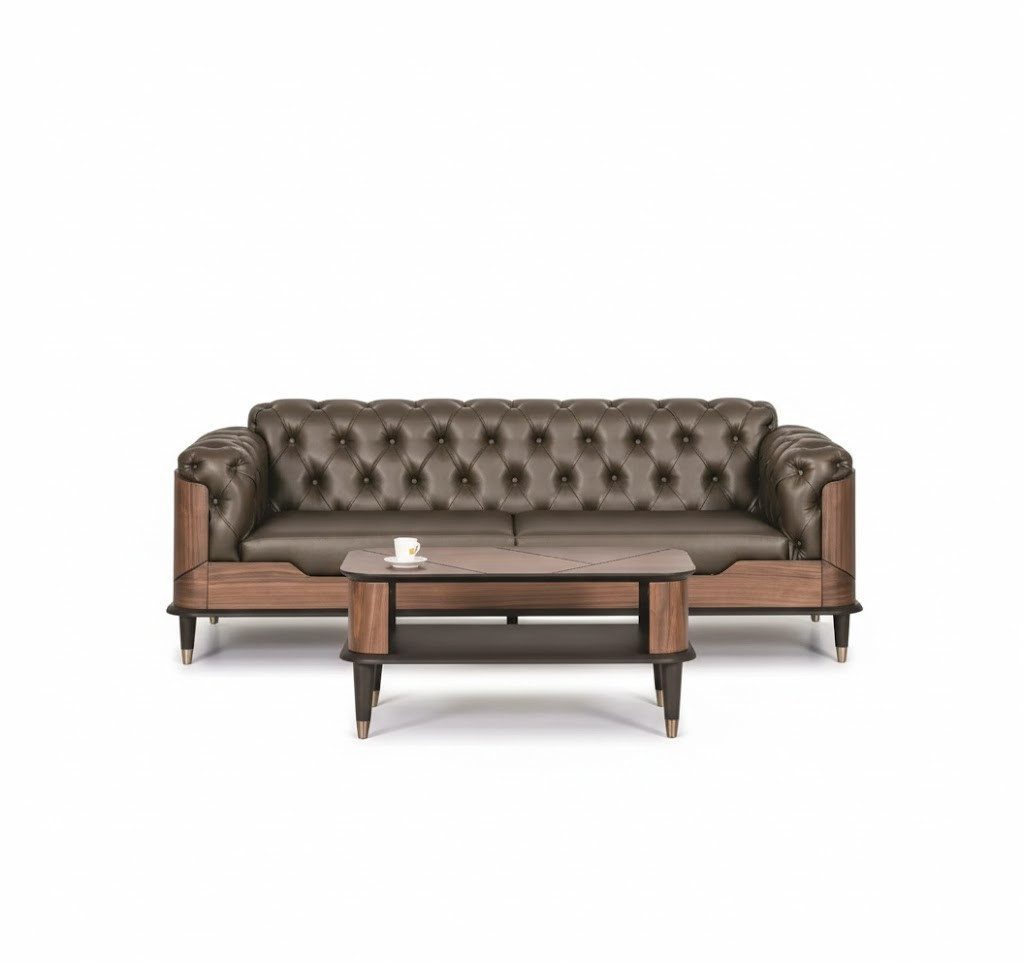 Xlmoebel Chesterfield-Sofa Eleganter Chesterfield 3-Sitzer in Braun mit robustem, 2 Teile, Made in Europa