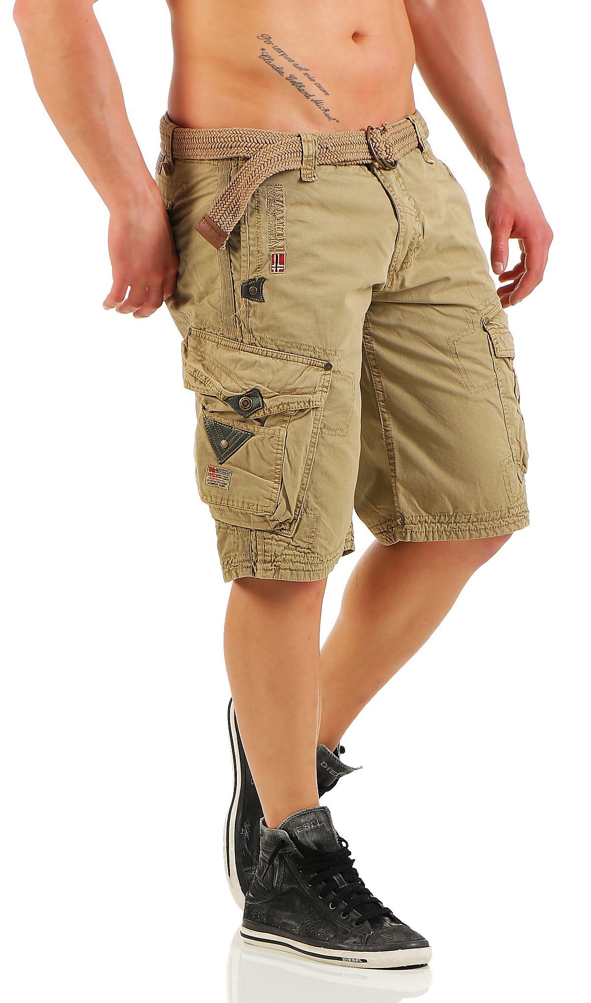 Gürtel) Herren abnehmbarem Geographical Shorts, Beige / Norway Cargoshorts kurze (mit Hose, unifarben camouflage G-PERLE Shorts