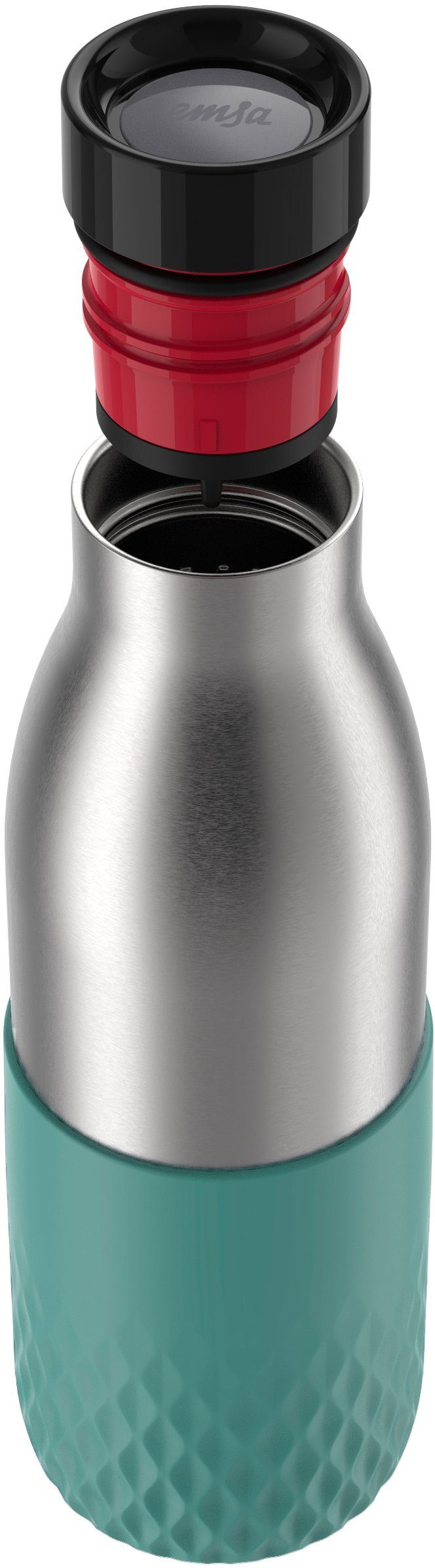 Emsa Trinkflasche Bludrop Sleeve, Edelstahl/Silikon, Quick-Press, 12h warm/24h kühl