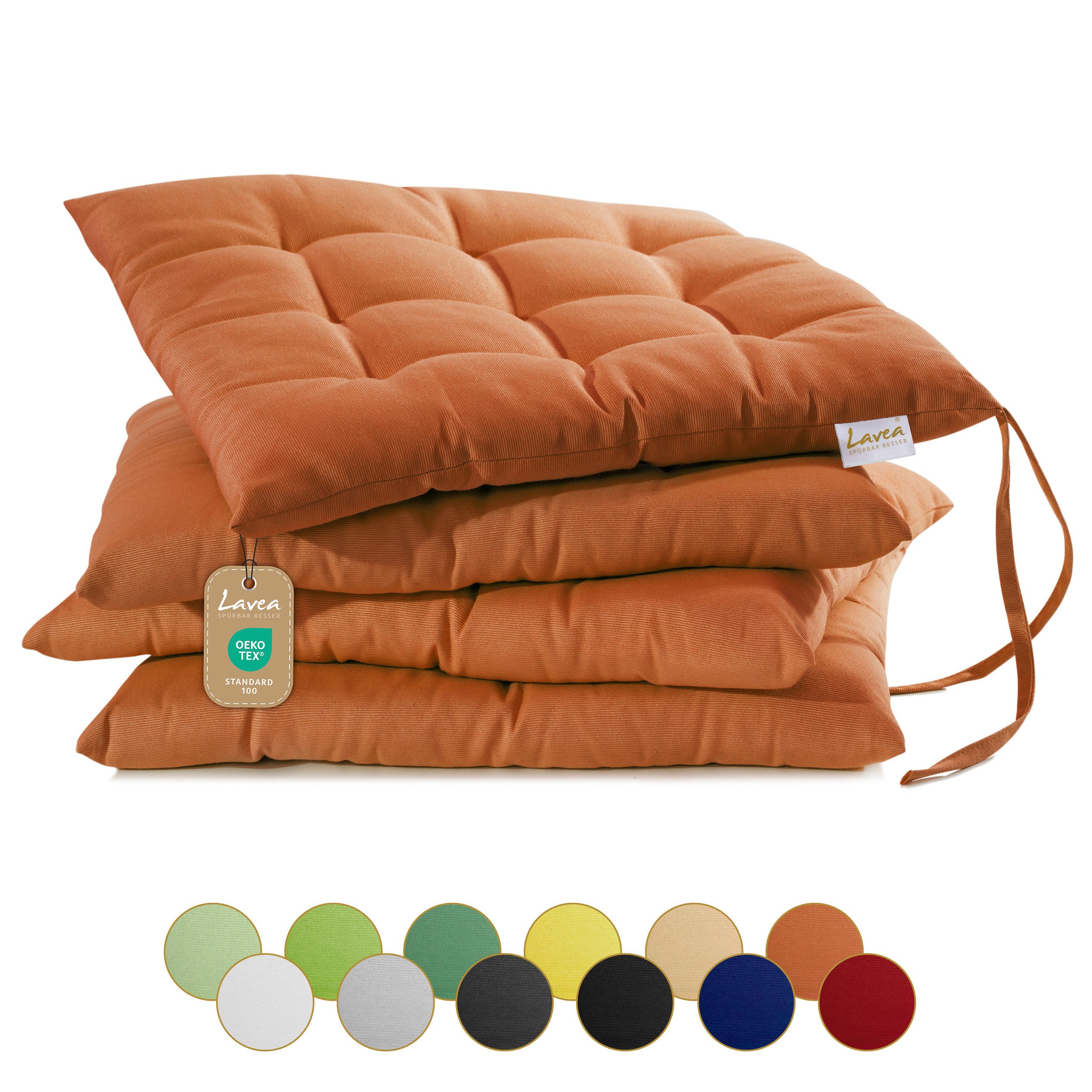 Lavea Stuhlkissen MONACO, Sitzkissen 4er Set – 40x40 cm, mit Stoffbändern, günstig online kaufen