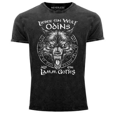 Neverless Print-Shirt Herren Vintage Shirt Spruch Lieber ein Wolf Odins als ein Lamm Gottes Wikinger nordische Mythologie Neverless® mit Print