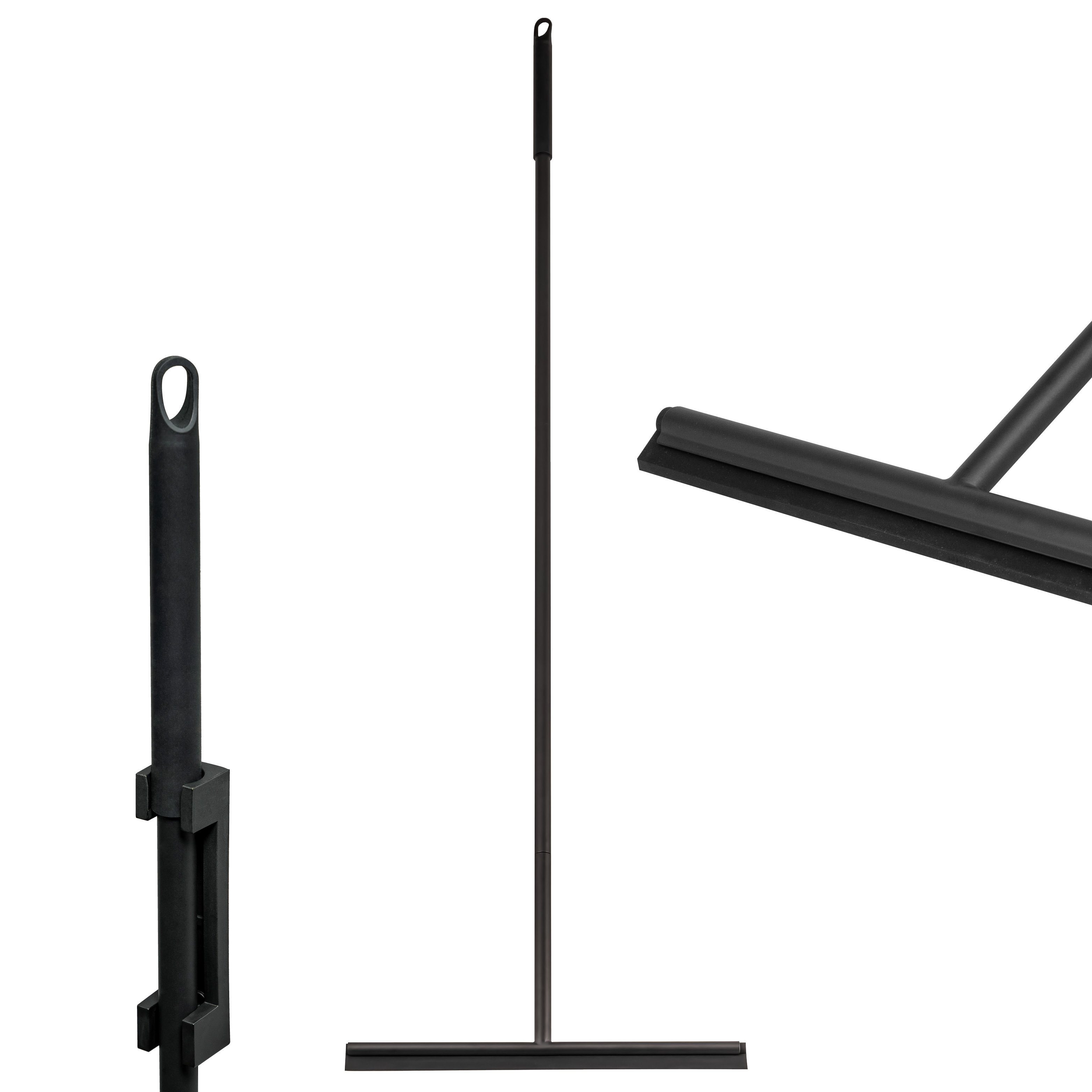 bremermann Wasserabzieher Bodenabzieher mit Wandhalter, Edelstahl schwarz lackiert und Silikon