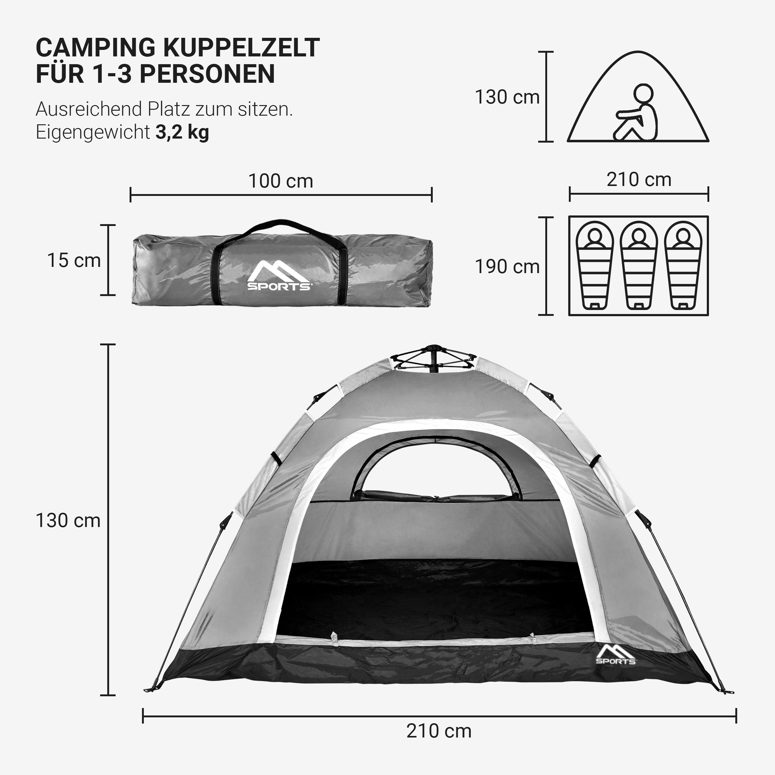 210x210x130cm Camping 45404 Iglu-Zelt für 3 Personen Zelten 