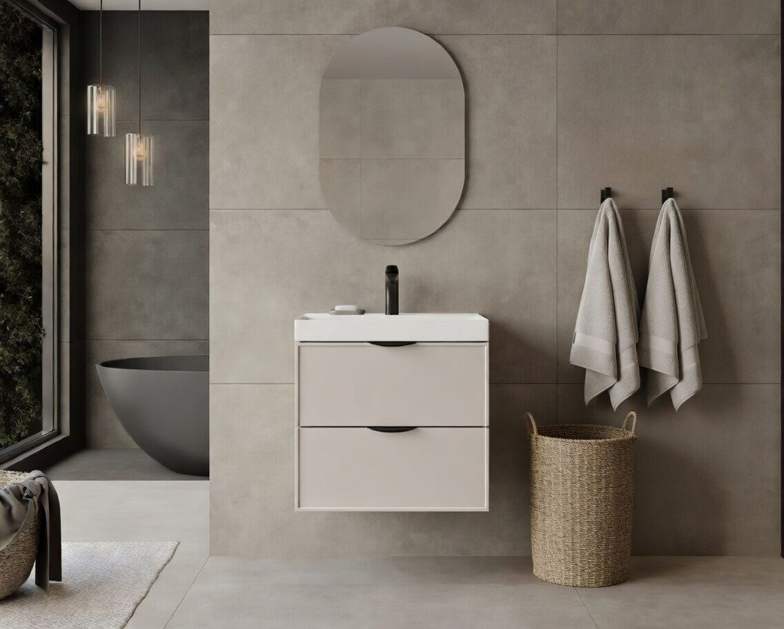 welltime Waschtisch FLOW SIMPLE mit Waschbecken, Breite 60 oder 80cm, modernes Design, Schrank mit 2 Schubladen, Soft-Close-Function, in 2 Breiten erhältlich