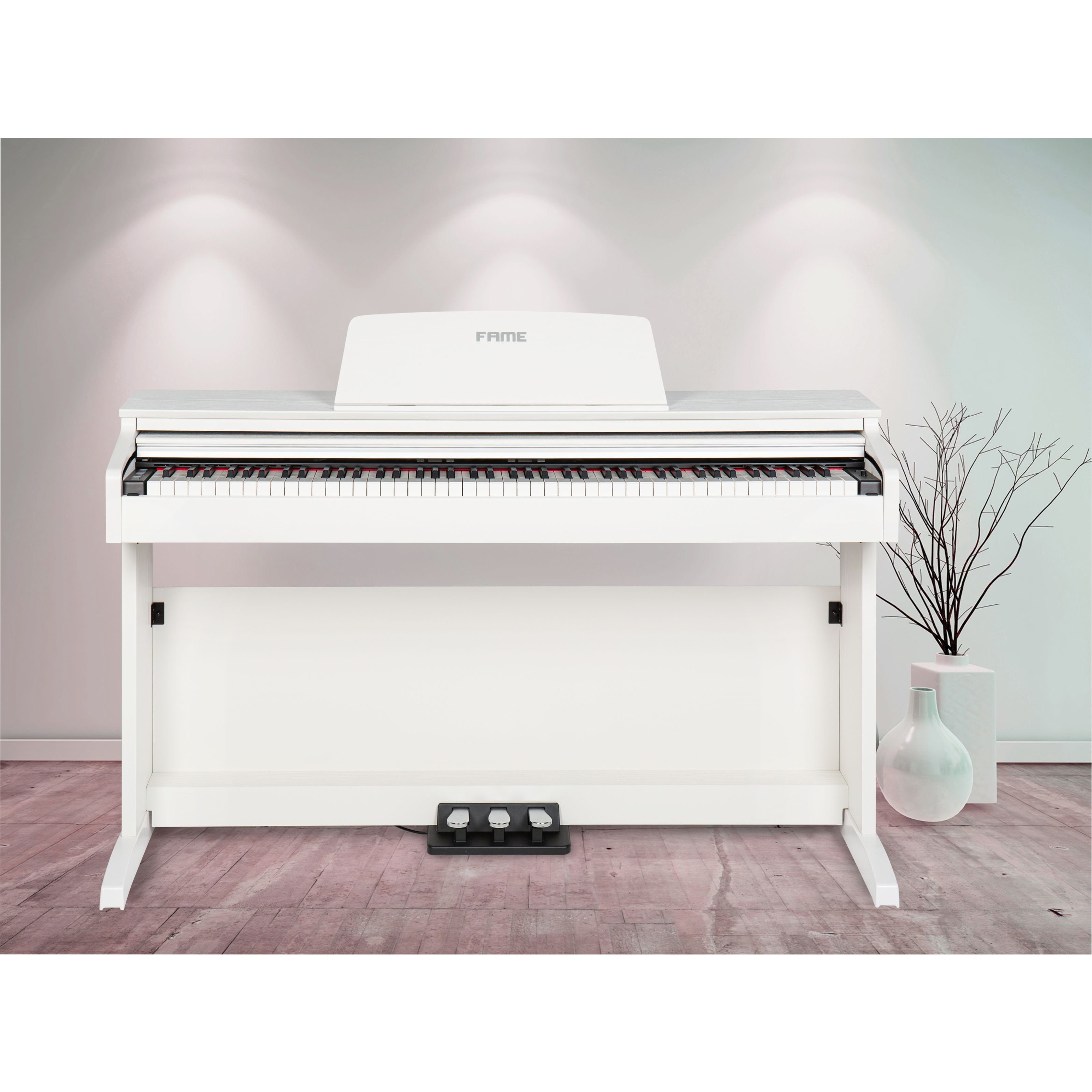 FAME Digitalpiano (DP-2000 E-Piano mit Hammermechanik 88 anschlagdynamischen Tasten 16 Klangfarben 128-stimmiger Polyphonie Aufnahme-Funktion Twinova-Modus und Hall/Chorus-Effekten - Weiß, Digitalpianos, Homepianos), DP-2000 E-Piano, Hammermechanik, 88 Tasten, 16 Klangfarben